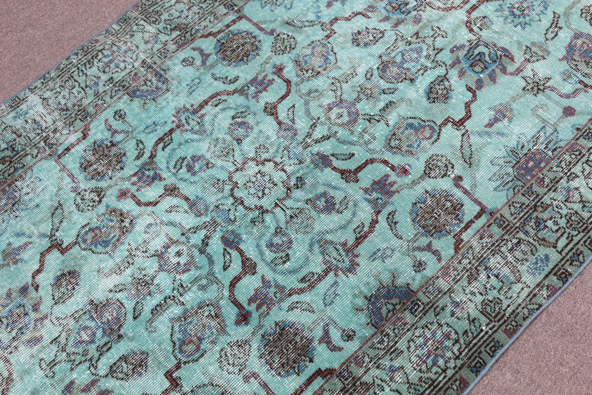 Yer Halıları, Havalı Halılar, Vintage Halı, Yemek Odası Halısı, Mavi Oushak Halıları, Türk Halısı, Yer Halısı, 3,7x7,1 ft Alan Halıları, Mutfak Halısı