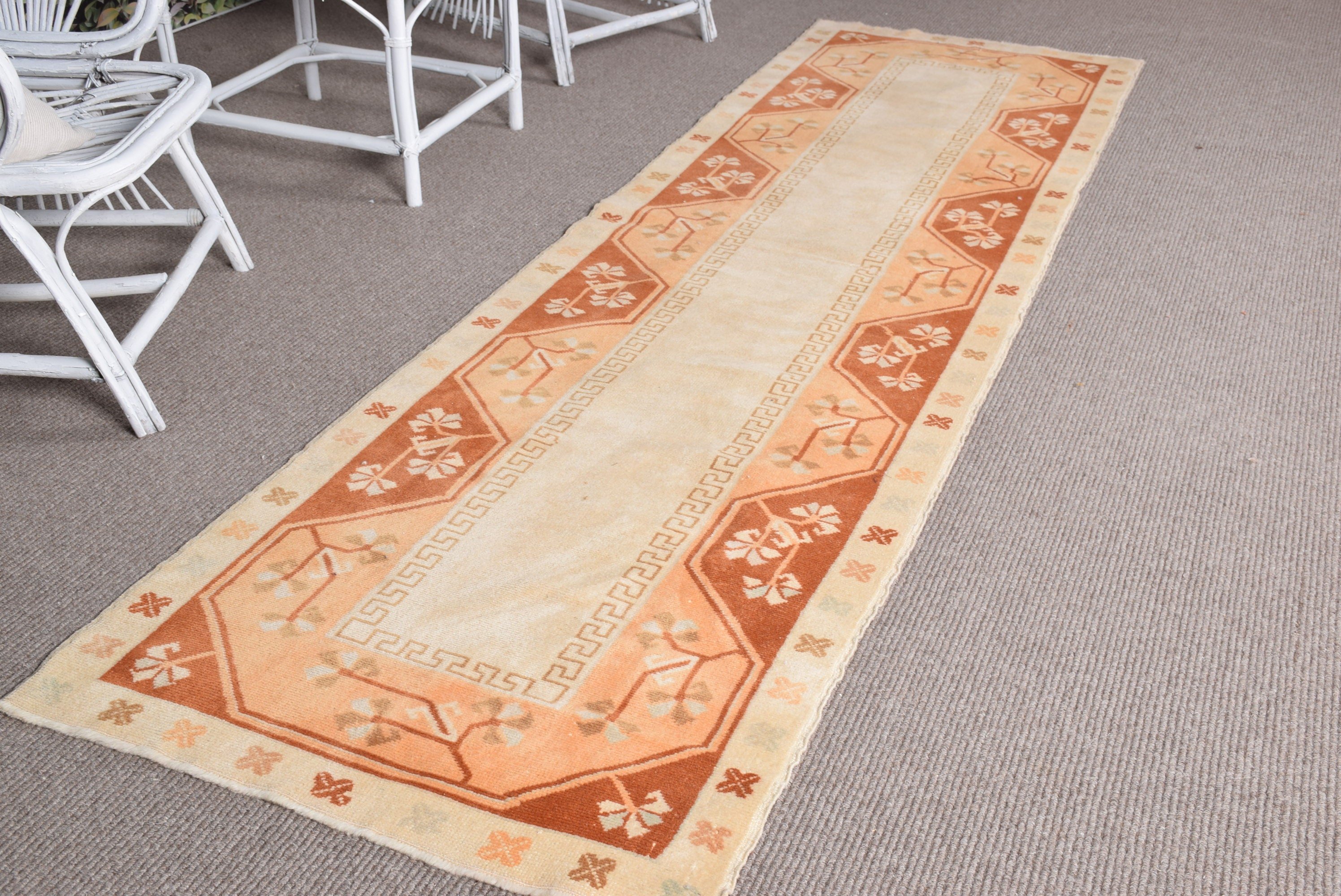 Koridor Halısı, Vintage Dekor Halısı, Oushak Halısı, Vintage Halısı, 2.7x9.9 ft Runner Halısı, Turuncu Oryantal Halısı, Türk Halısı, Yün Halısı, Merdiven Halıları