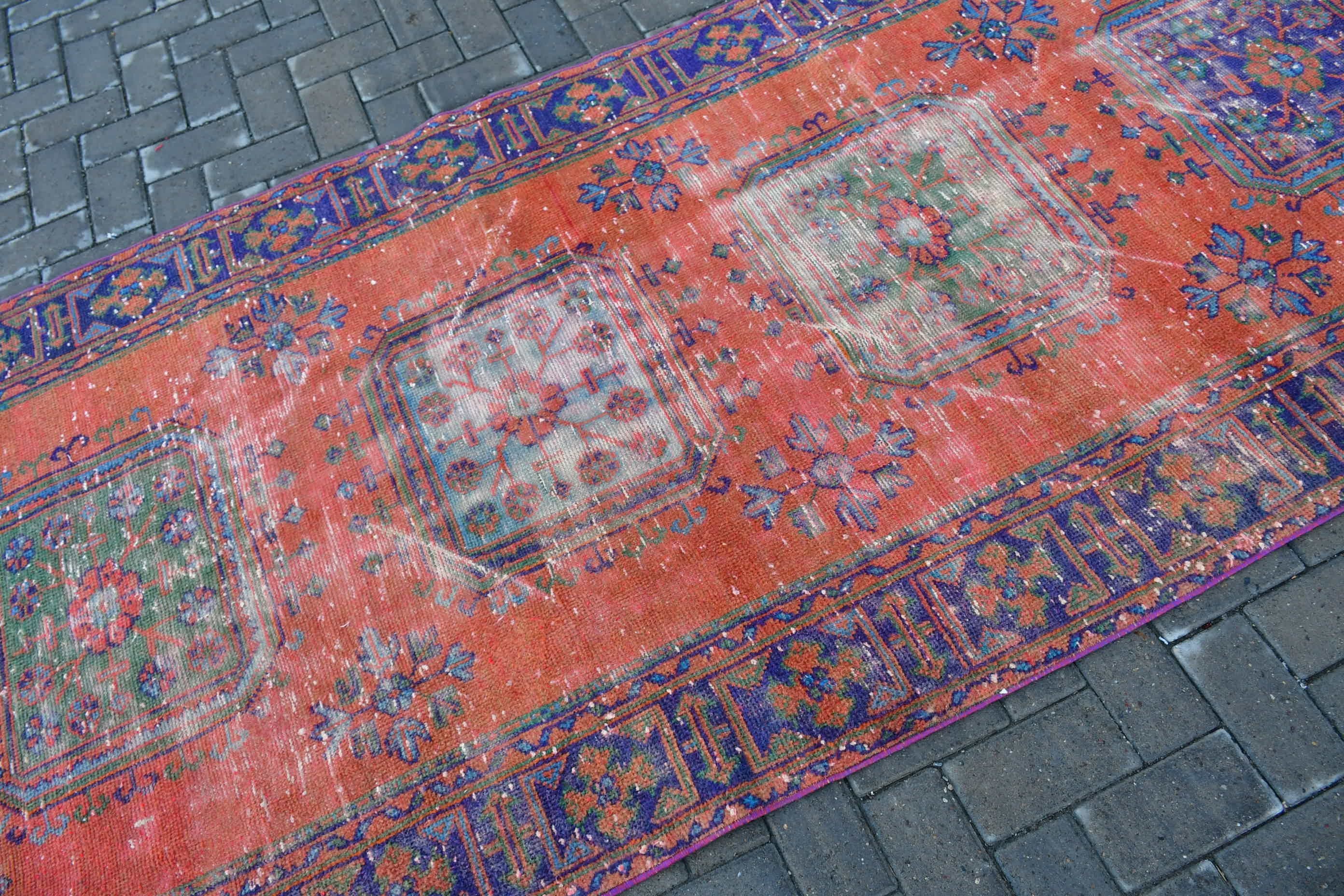 Hallway Rug, Muted Rug, Oushak Rugs, Turkish Rug, 4.2x11.8 ft Runner Rugs, Orange Bedroom Rugs, Rugs for Runner, Vintage Rug