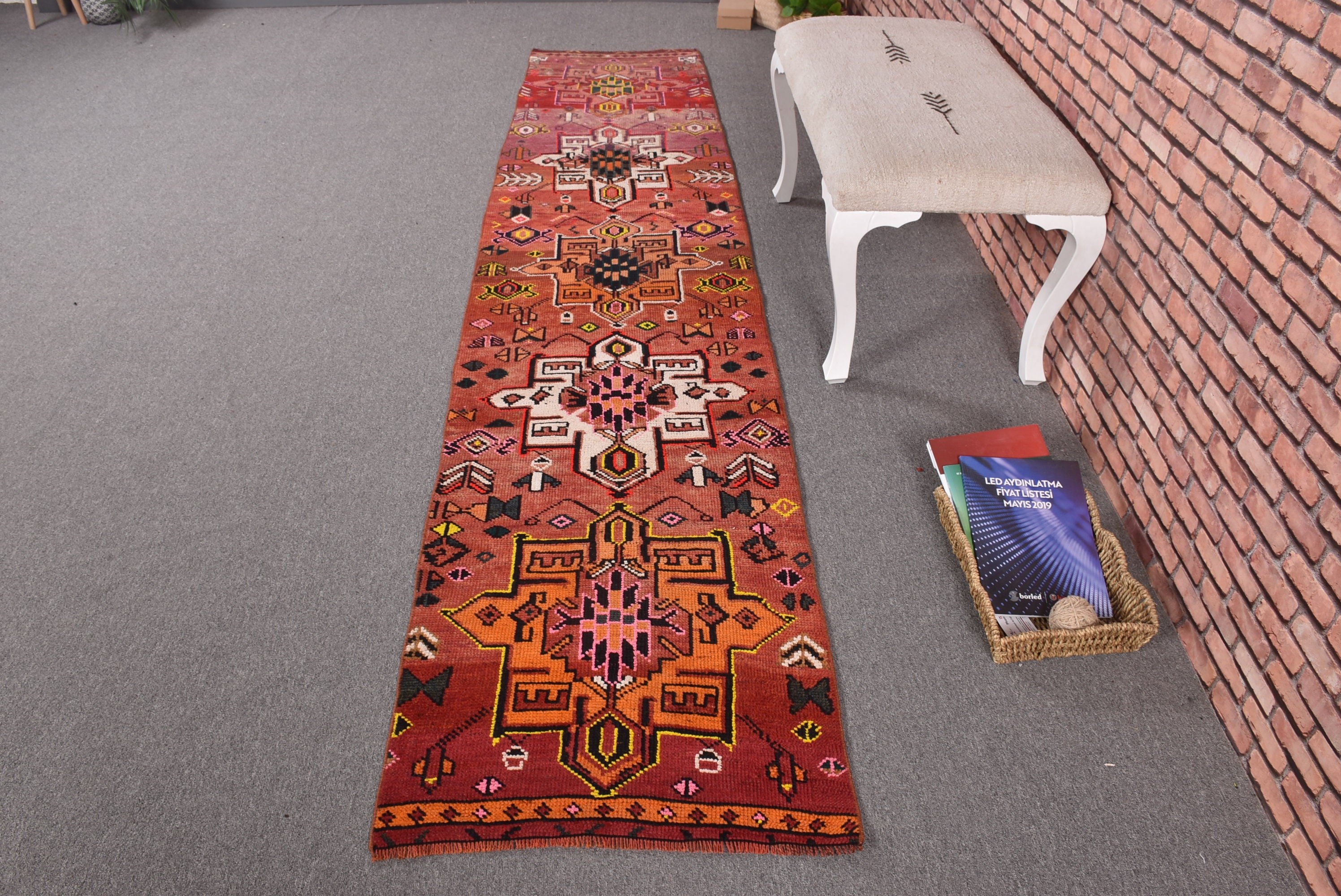 Red Cool Rugs, Vintage Rugs, Beni Ourain Runner Rugs, Anatolian Rug, Turkish Rugs, Antique Rug, 2.1x9.9 ft Runner Rug, Corridor Rugs