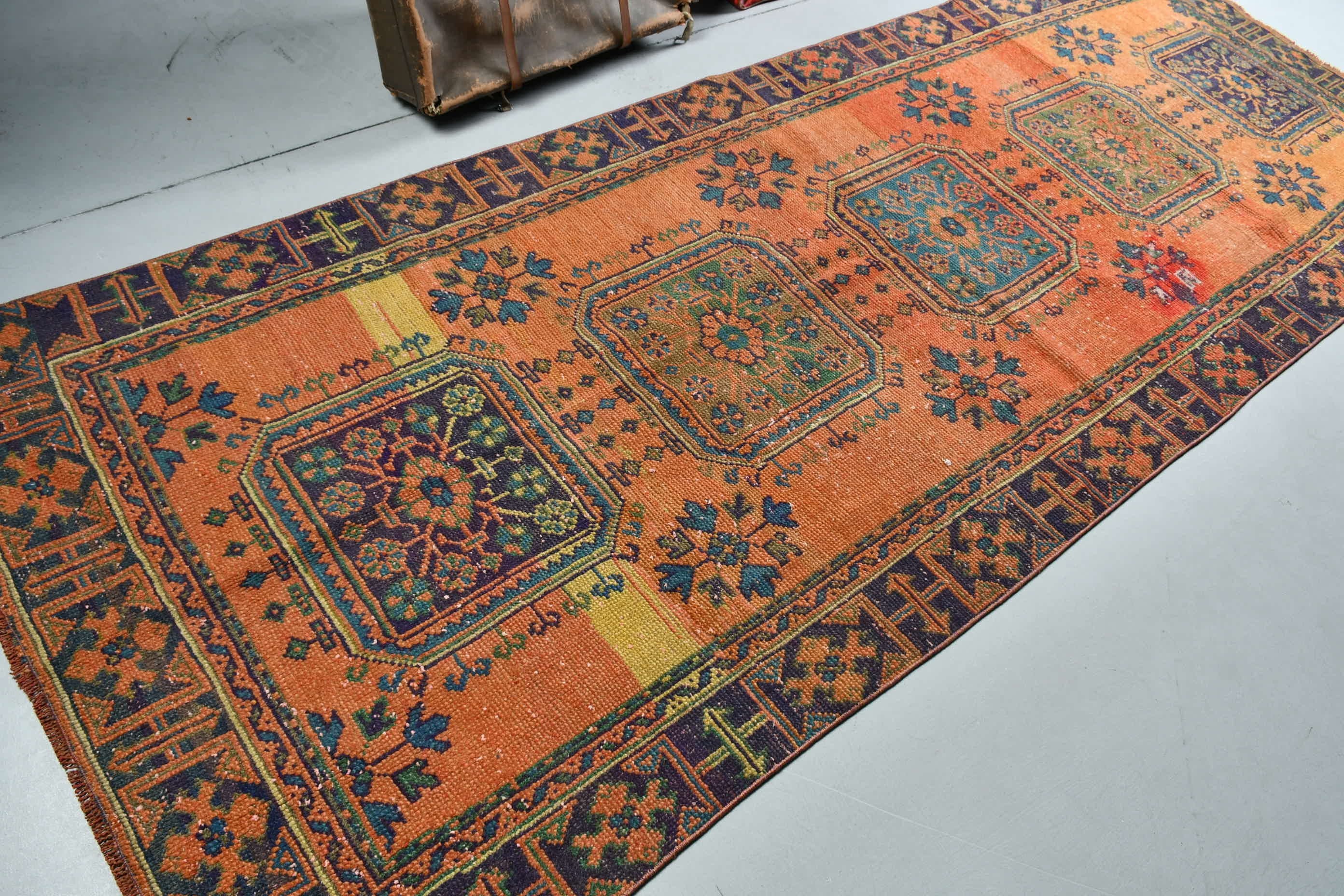 Hallway Rug, 4x10.7 ft Runner Rug, Outdoor Rug, Kitchen Rugs, Turkish Rug, Orange Oriental Rug, Antique Rug, Vintage Rugs, Bedroom Rugs