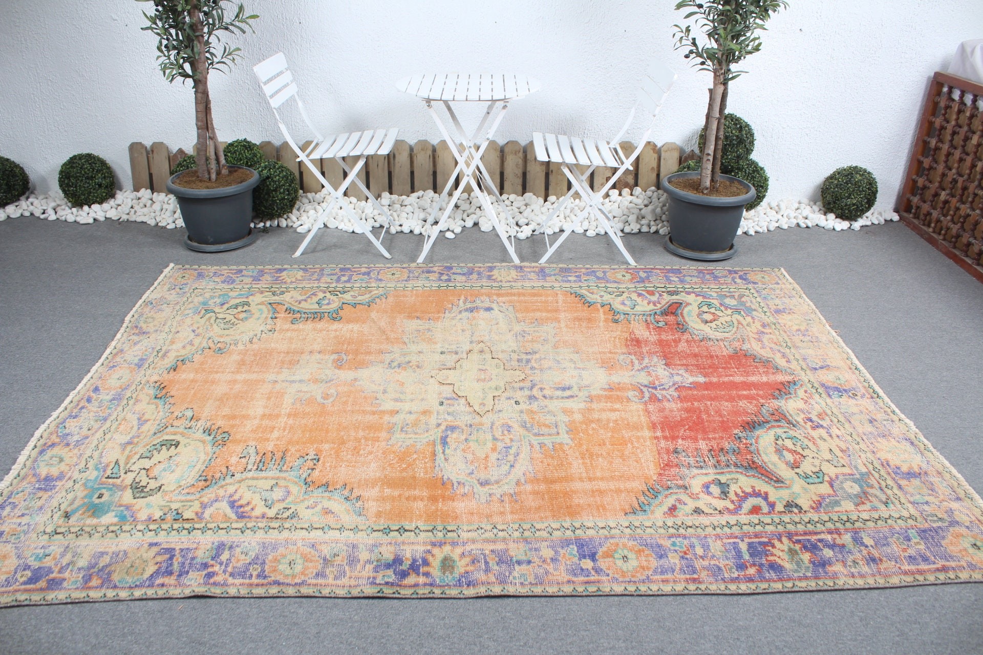 Dining Room Rug, Turkish Rug, Cute Rug, Anatolian Rug, Orange Home Decor Rug, Vintage Rugs, Salon Rug, 6.1x8.4 ft Large Rug