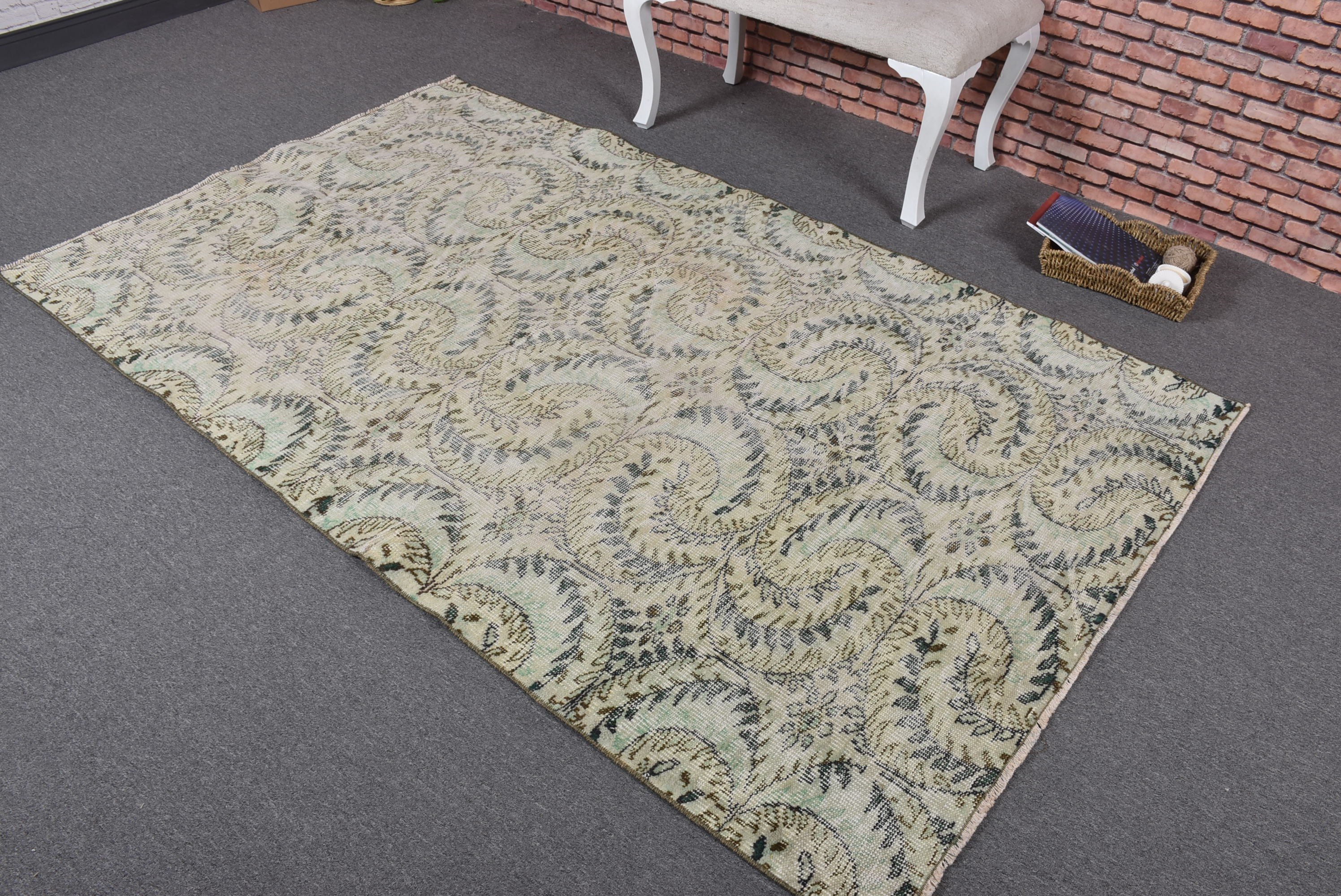 Vintage Halı, 4.6x7.5 ft Alan Halıları, Yeşil Fas Halıları, Lüks Halılar, İç Mekan Halıları, Dış Mekan Halısı, Geometrik Halılar, Boho Alan Halıları, Türk Halıları