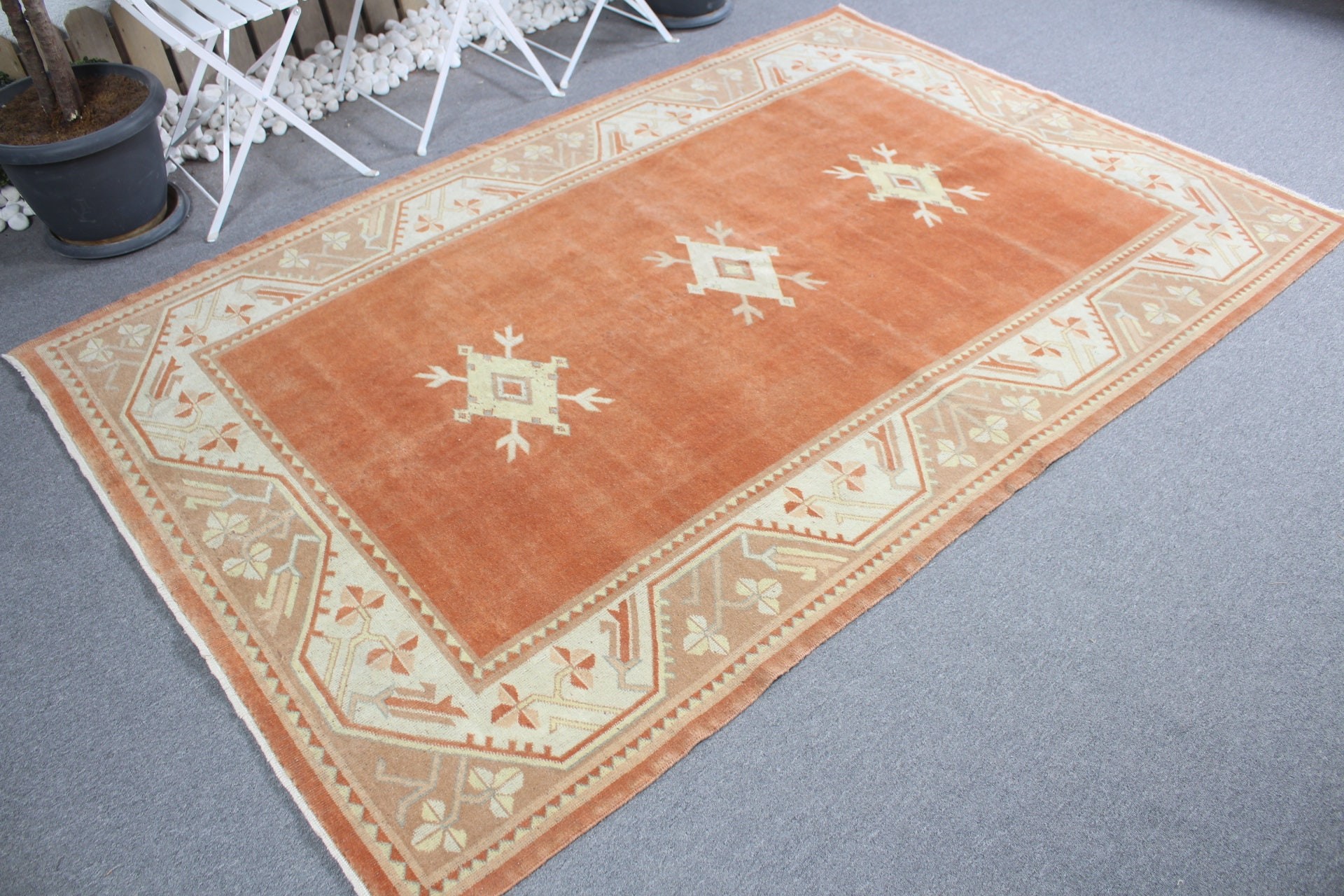 Turkish Rug, Kitchen Rug, 5.2x8.1 ft Large Rugs, Cool Rug, Vintage Rug, Vintage Decor Rug, Salon Rug, Orange Oushak Rugs, Living Room Rugs