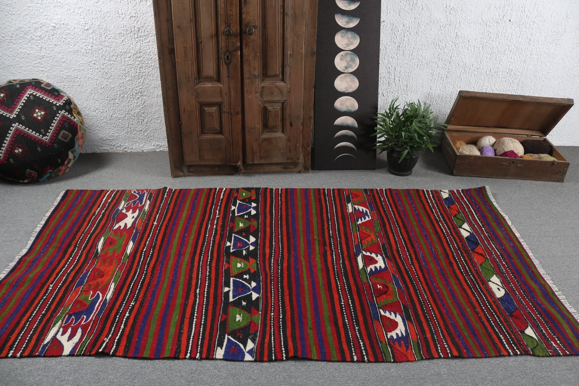 Kırmızı El Dokuma Halı, Oturma Odası Halıları, Türk Halısı, 4.1x8.2 ft Alan Halıları, Kilim, Antika Halı, Lüks Halılar, Vintage Halı, Boho Alan Kilimi