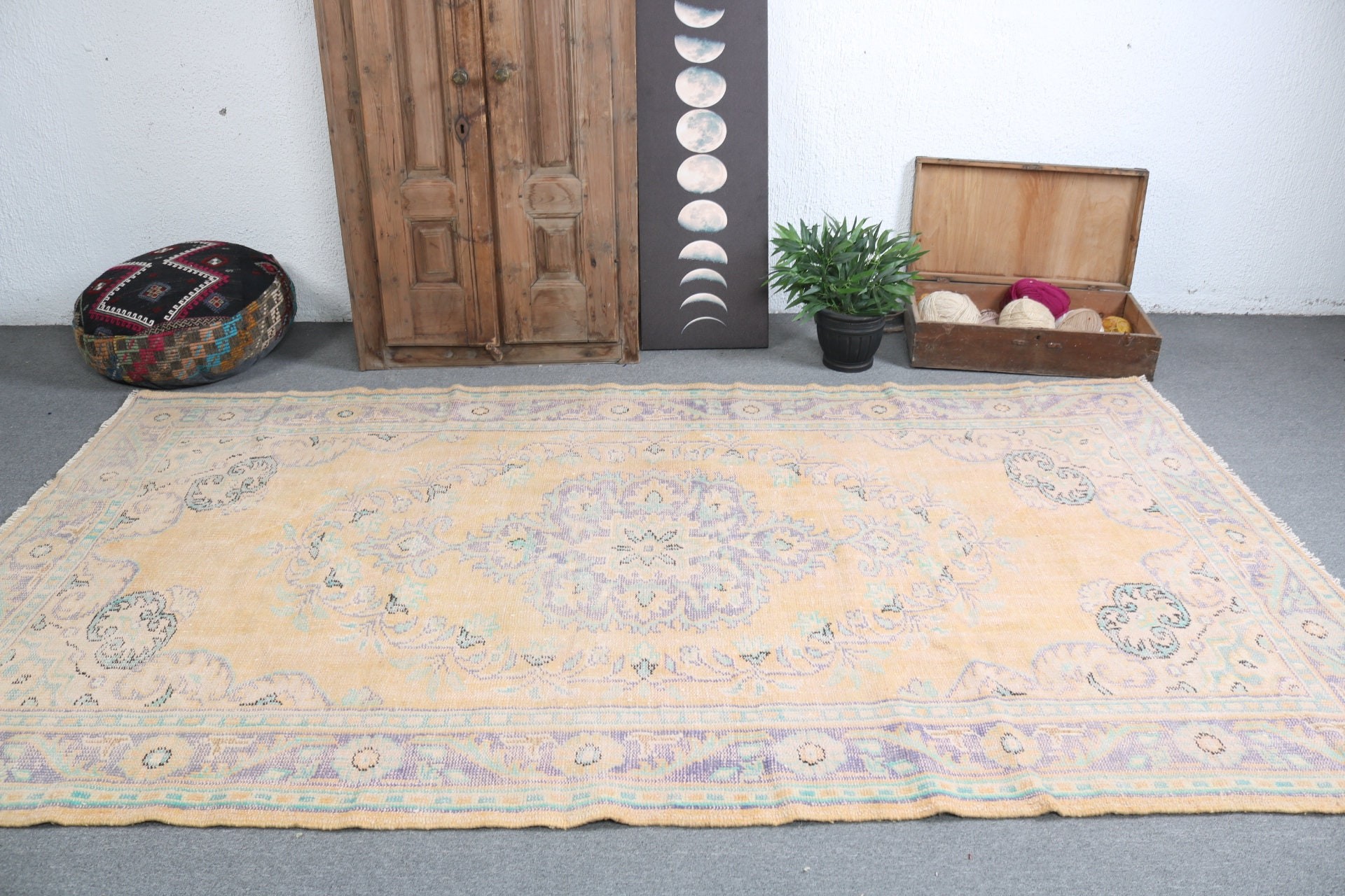 Turuncu Lüks Halılar, Büyük Vintage Halılar, Mutfak Halıları, 5.6x9.9 ft Büyük Halılar, Yer Halıları, Türk Halısı, Büyük Boho Halısı, Vintage Halı