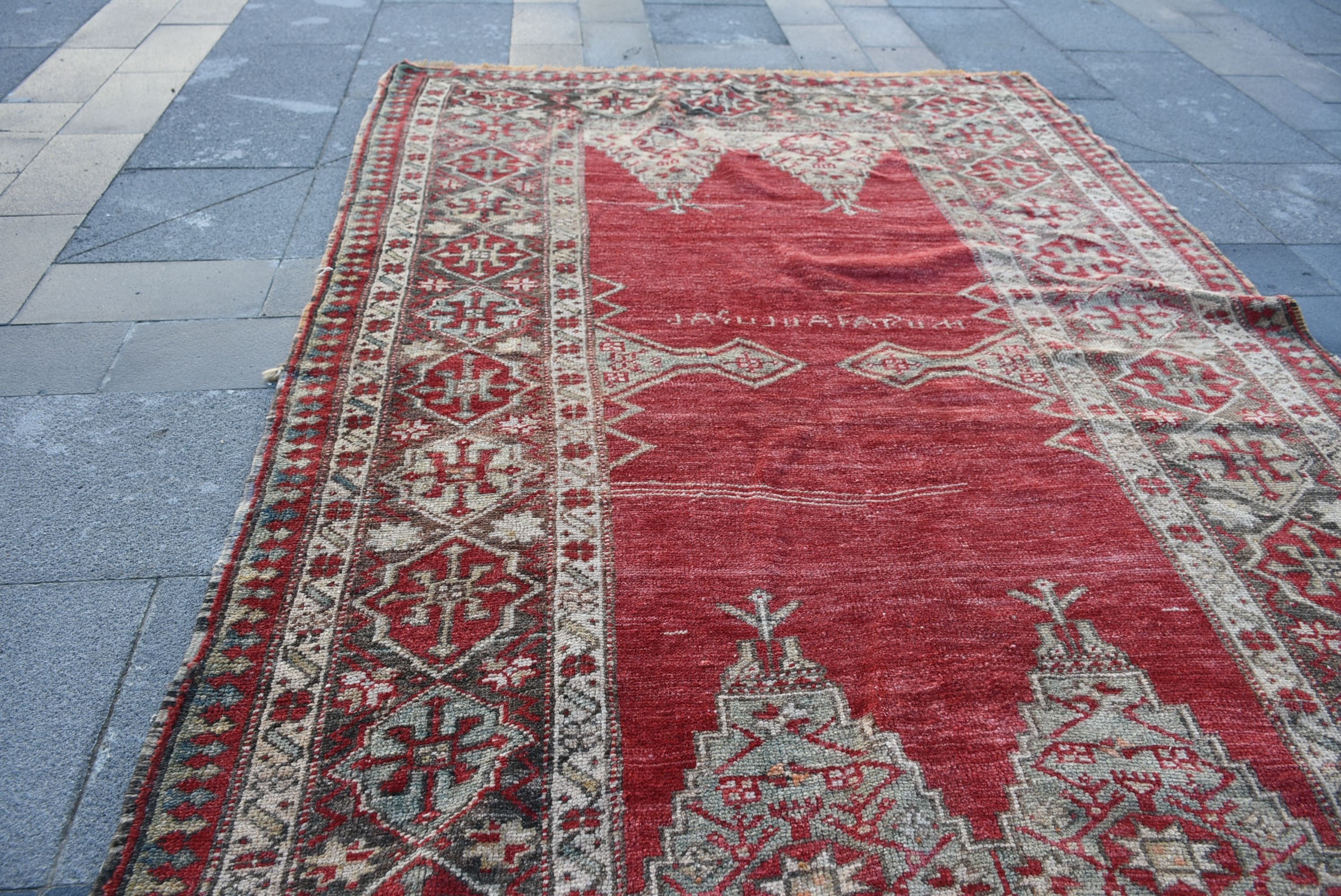 Anatolian Rug, Turkish Rugs, 4.2x6.7 ft Area Rug, Indoor Rugs, Home Decor Rug, Vintage Rug, Red Oriental Rug, Ethnic Rugs, Rugs for Kitchen