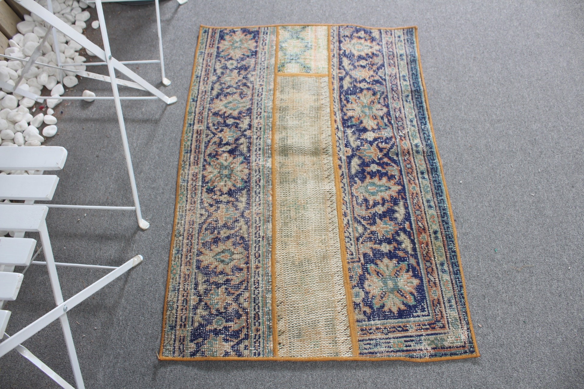 Mavi Oryantal Halı, Türk Halısı, Vintage Halı, 2.4x3.6 ft Küçük Halı, Banyo Halısı, Havalı Halılar, Sevimli Banyo Paspas Halısı, Oryantal Halı, Duvara Asılı Halı