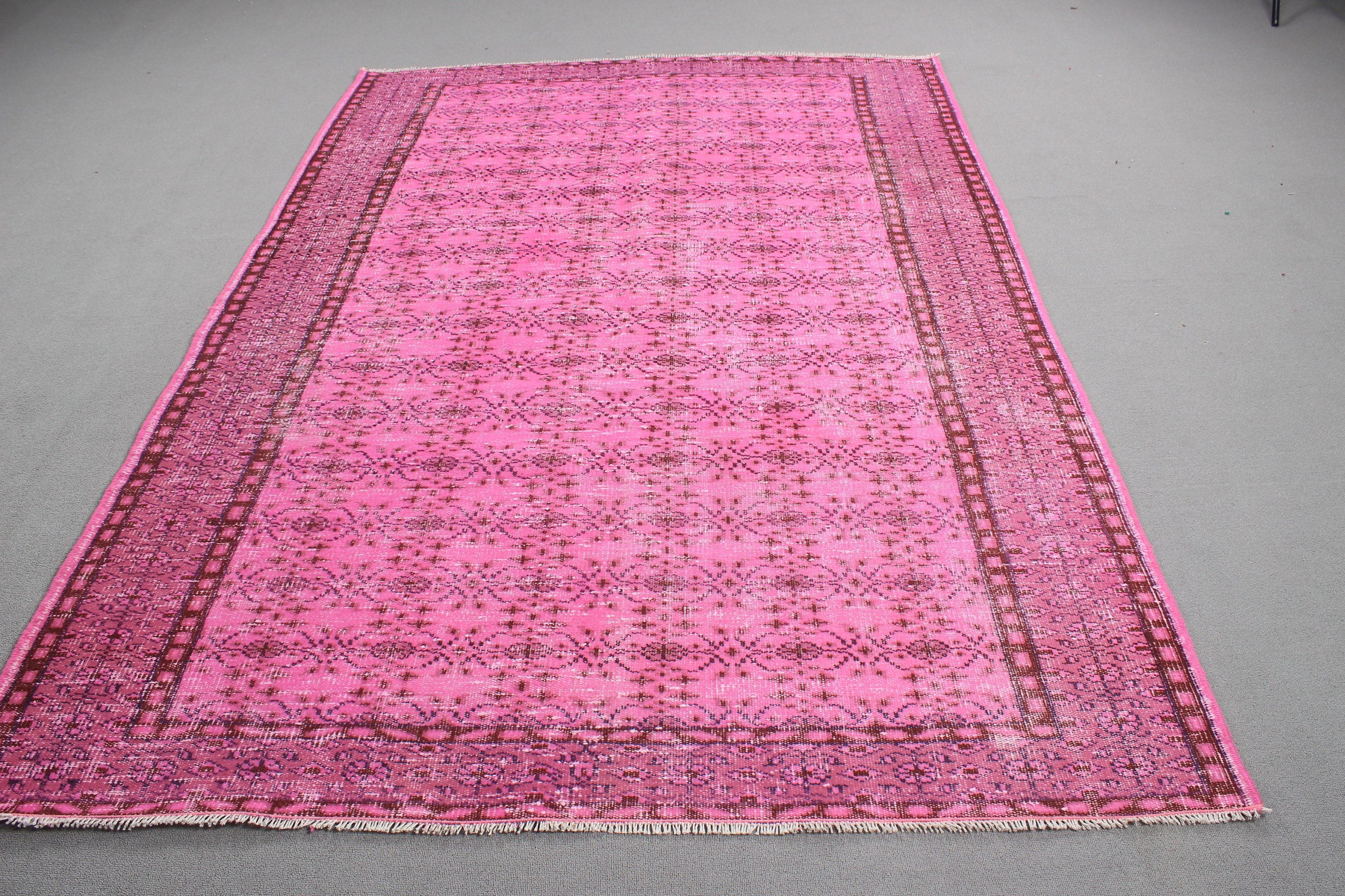 Vintage Halı, Yatak Odası Halısı, Türk Halısı, Pembe Antika Halılar, El Dokuma Halı, Büyük Boho Halıları, Büyük Oushak Halıları, 5,9x8,4 ft Büyük Halı