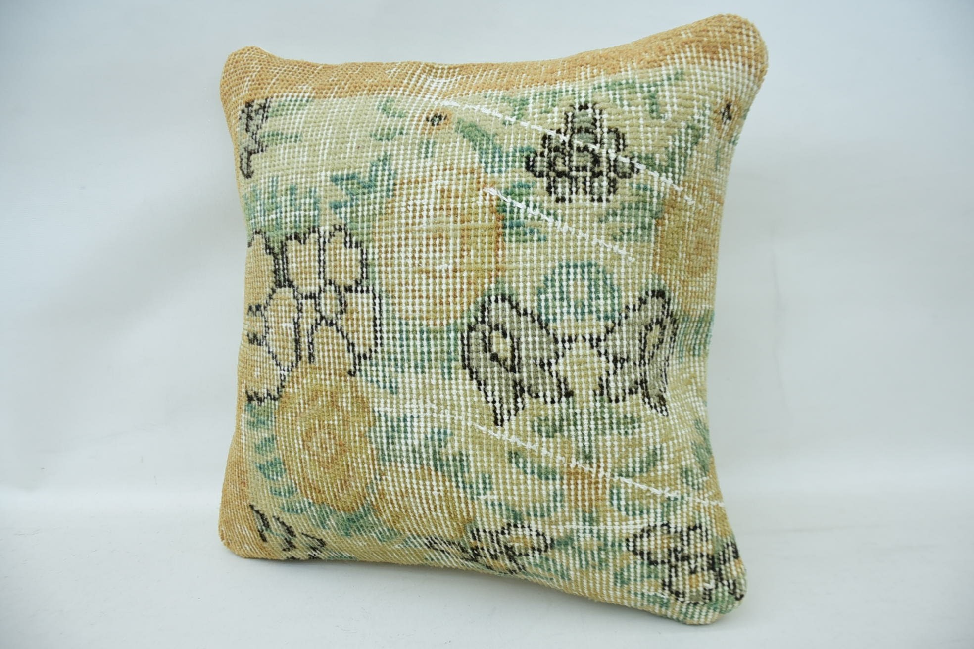 16"x16" Beige Cushion, Boho Pillow, Office Chair Cushion Case, Bed Pillow Cover, Turkish Kilim Pillow, Interior Designer Pillow