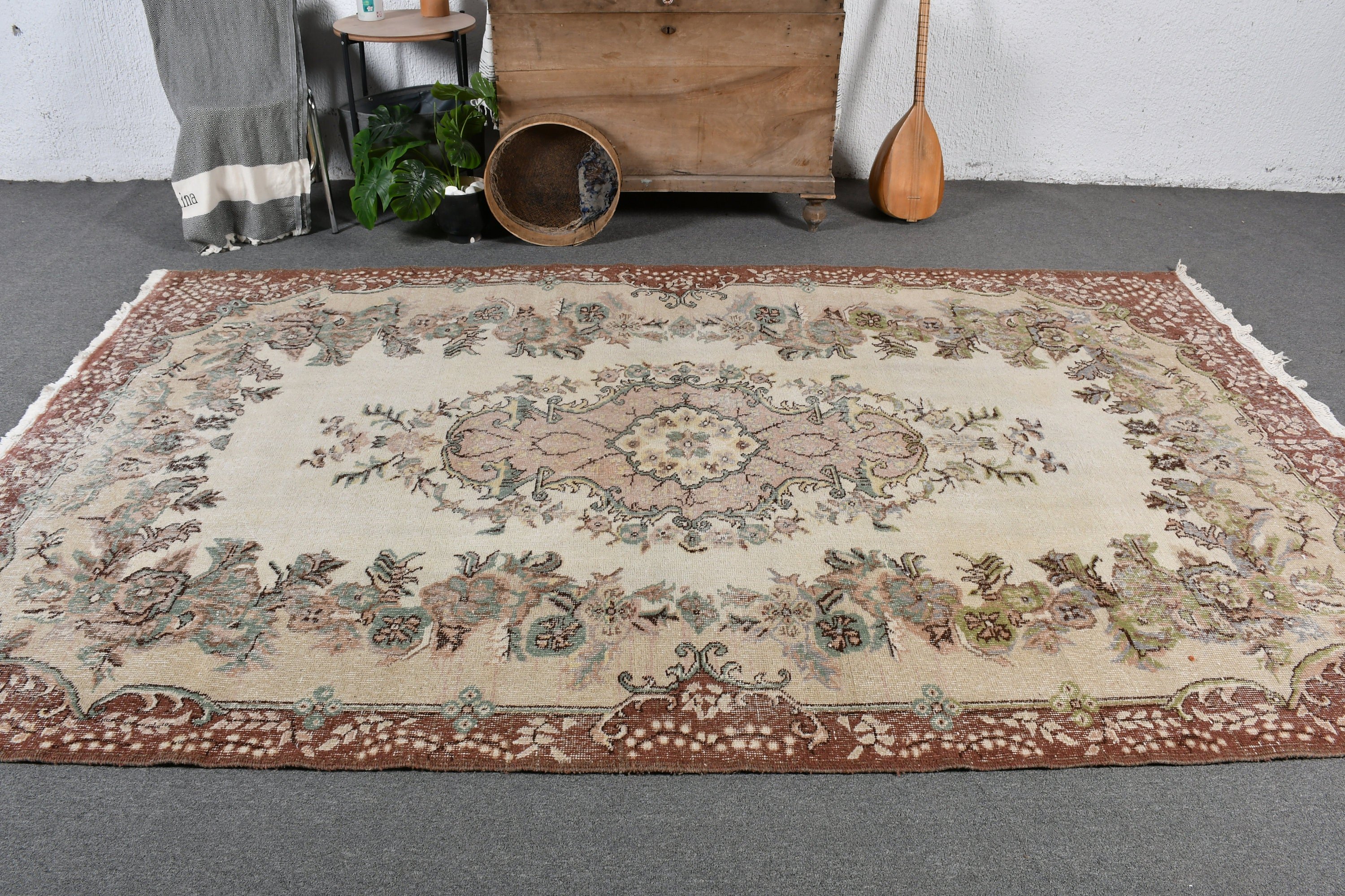 Turkish Rug, Kitchen Rug, Living Room Rugs, Custom Rugs, Rugs for Salon, Beige Bedroom Rug, Antique Rugs, Vintage Rug, 6x9.9 ft Large Rug