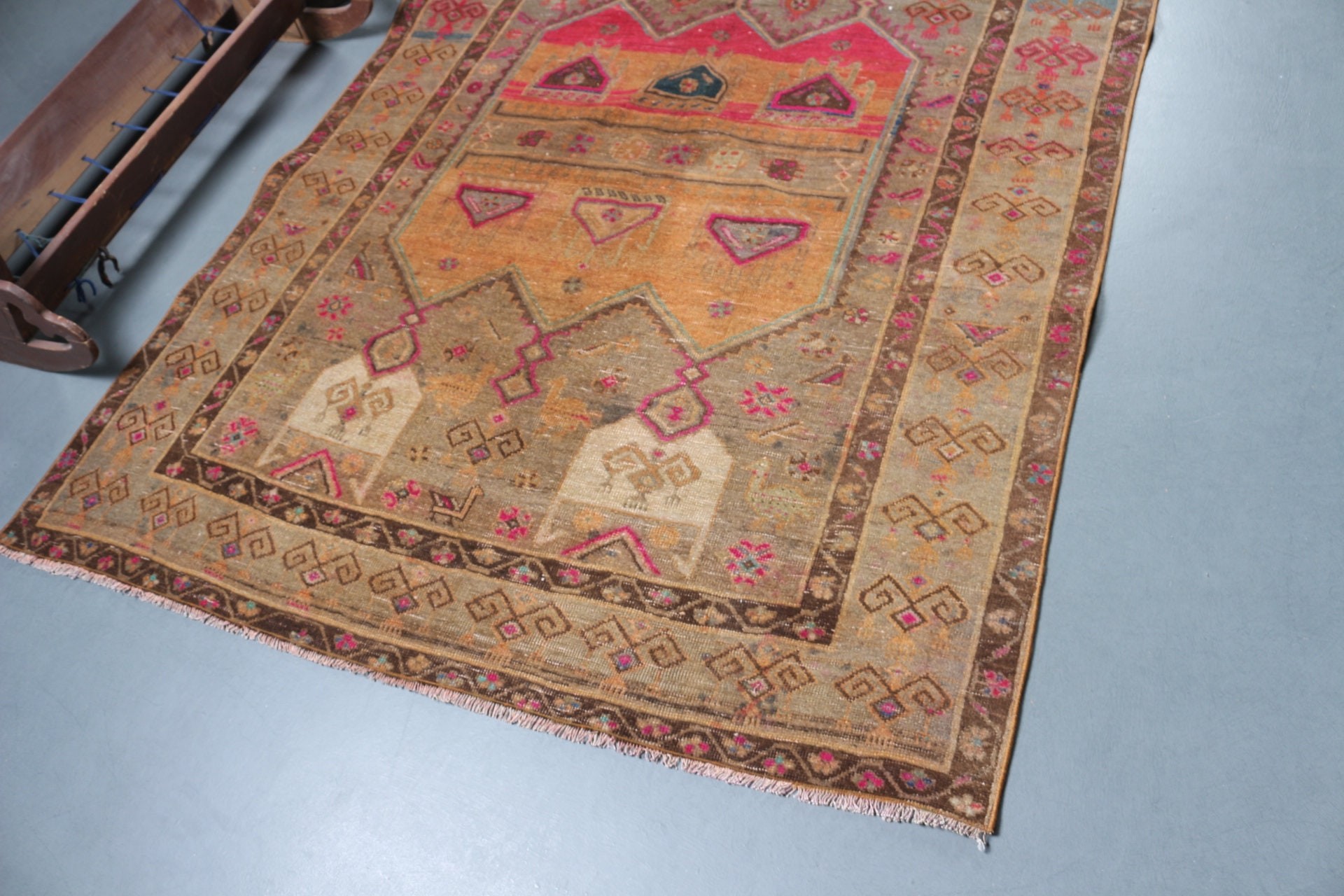 Turuncu Mutfak Halısı, 5x9,4 ft Büyük Halı, Oturma Odası Halısı, Yatak Odası Halıları, Türk Halısı, Oushak Halıları, Vintage Halı, Havalı Halı, Yatak Odası Halıları