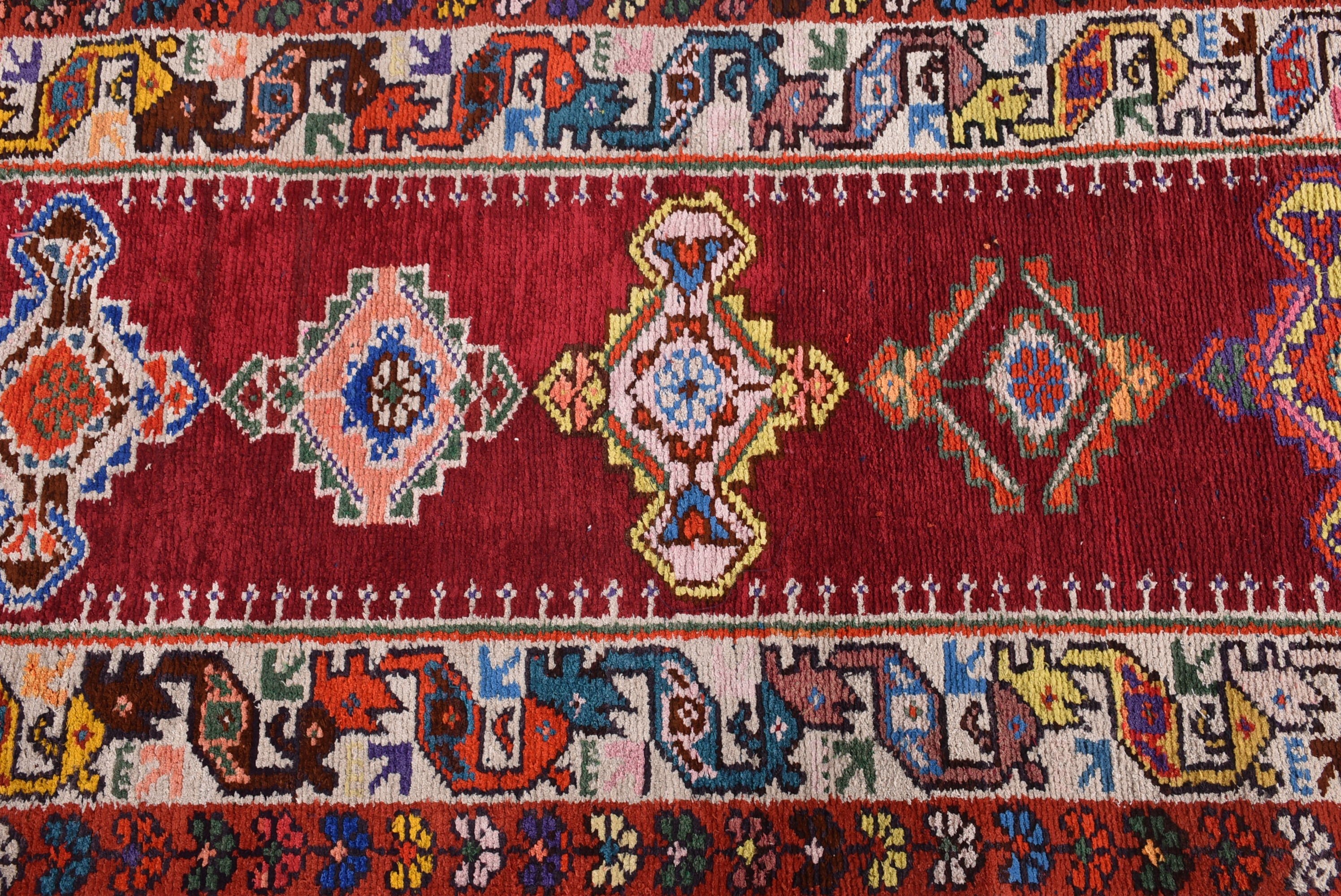 Yün Halılar, Türk Halıları, Kırmızı Oushak Halısı, Mutfak Halıları, Dış Mekan Halısı, 2,6x10,7 ft Runner Halısı, Vintage Halı, Uzun Koşucu Halıları, Fas Halısı