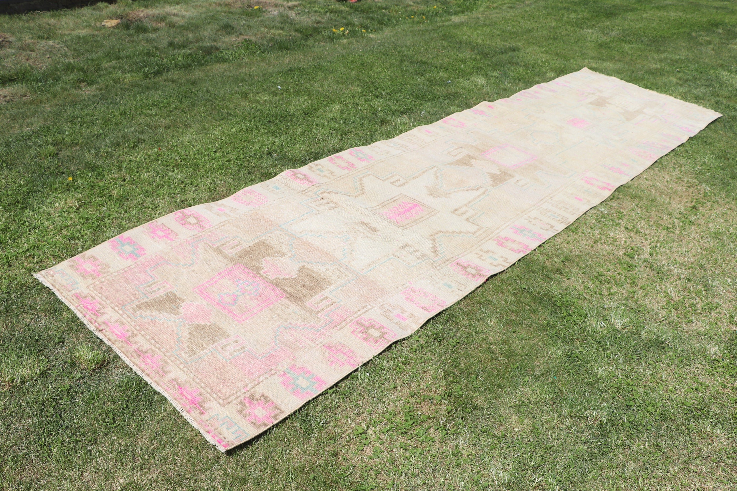 Geometrik Halılar, Merdiven Halısı, 3.4x13.2 ft Runner Halıları, Beni Ourain Runner Halısı, Boho Halısı, Vintage Halılar, Bej Oryantal Halılar, Türk Halısı