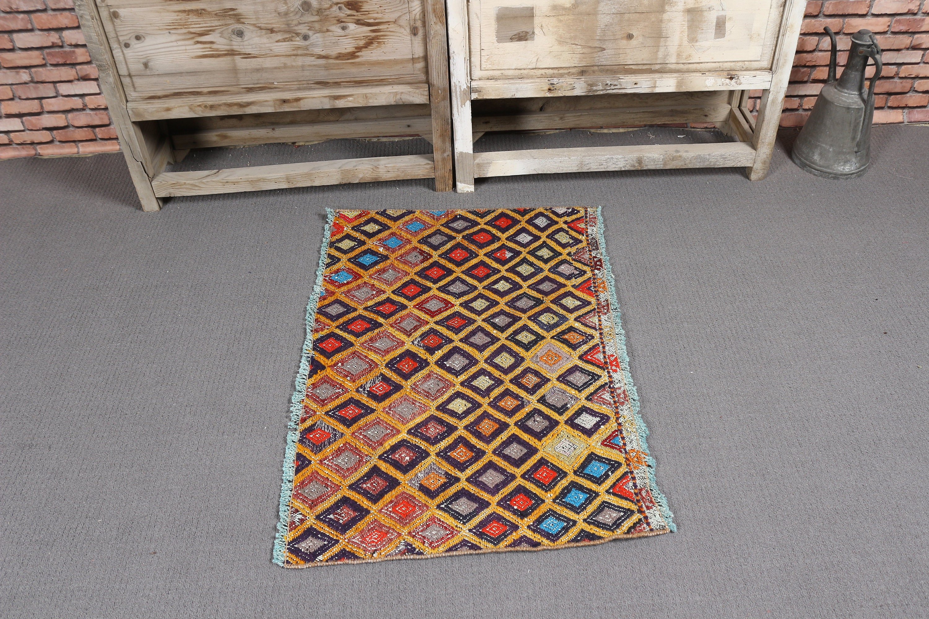 Duvara Asılı Halı, Oushak Halıları, Türk Halıları, 3.1x2 ft Küçük Halı, Vintage Halı, Kilim, Yatak Odası Halısı, Ev Dekor Halısı, Sarı Oryantal Halı