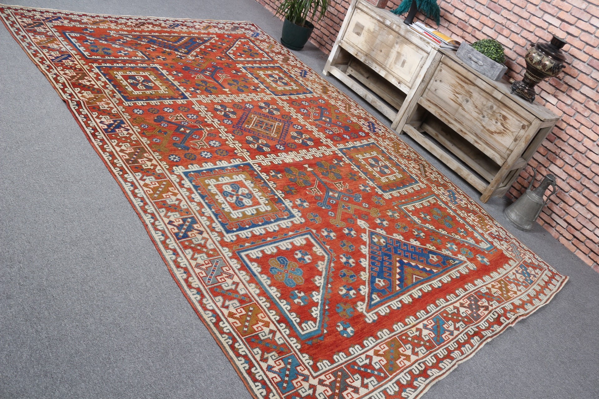 Red  6.5x10 ft Large Rug, Bedroom Rug, Vintage Rug, Anatolian Rugs, Salon Rugs, Rugs for Salon, Turkish Rug, Living Room Rug