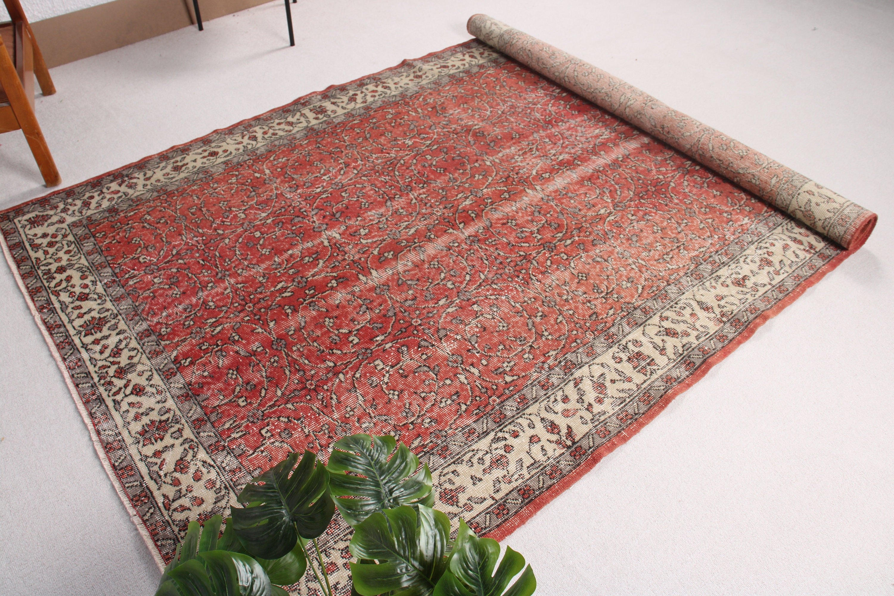 Kırmızı Mutfak Halısı, Antika Halı, 5.4x8.9 ft Büyük Halılar, Oturma Odası Halısı, Vintage Halılar, Türk Halıları, Büyük Vintage Halı, El Dokuma Halı