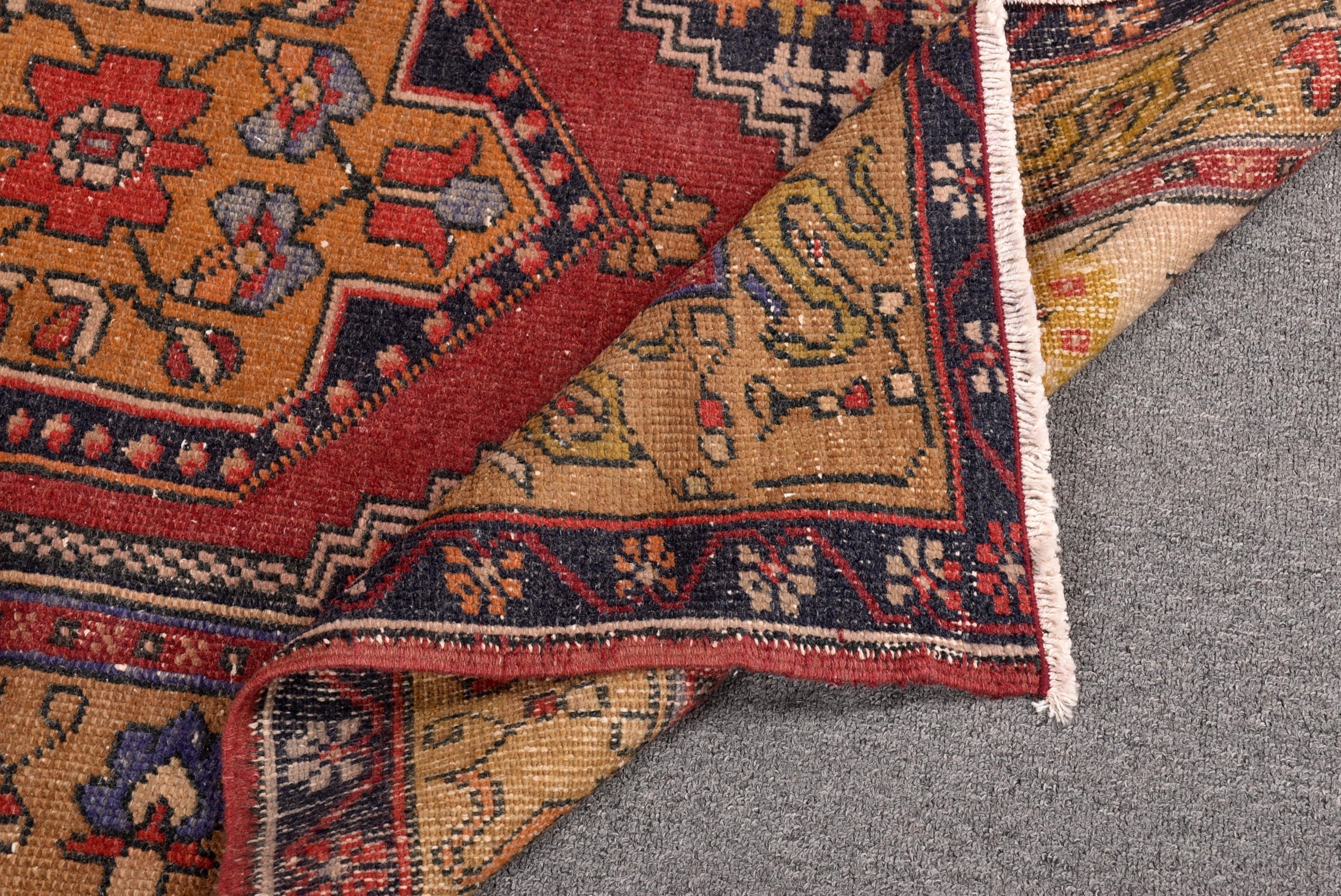 Açıklama Halısı, 3,2x6 ft Vurgulu Halılar, Vintage Vurgulu Halı, Düz Dokuma Halılar, Türk Halıları, Kırmızı Oushak Halıları, Dekoratif Halılar, Vintage Halılar