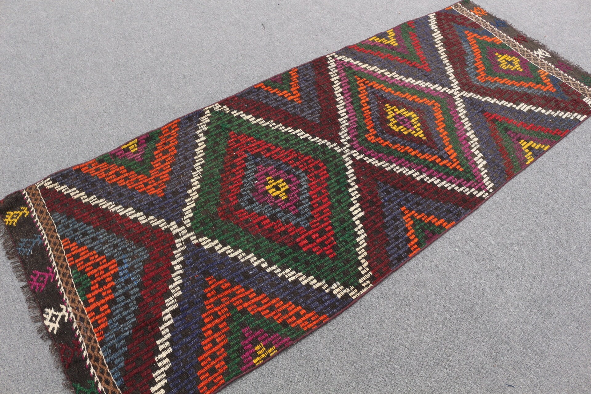 Yün Halı, Kilim, Oushak Halı, 3,1x7,7 ft Aksan Halıları, Türk Halısı, Giriş Halıları, Turuncu Mutfak Halısı, Yatak Odası Halıları, Eski Halılar, Vintage Halı