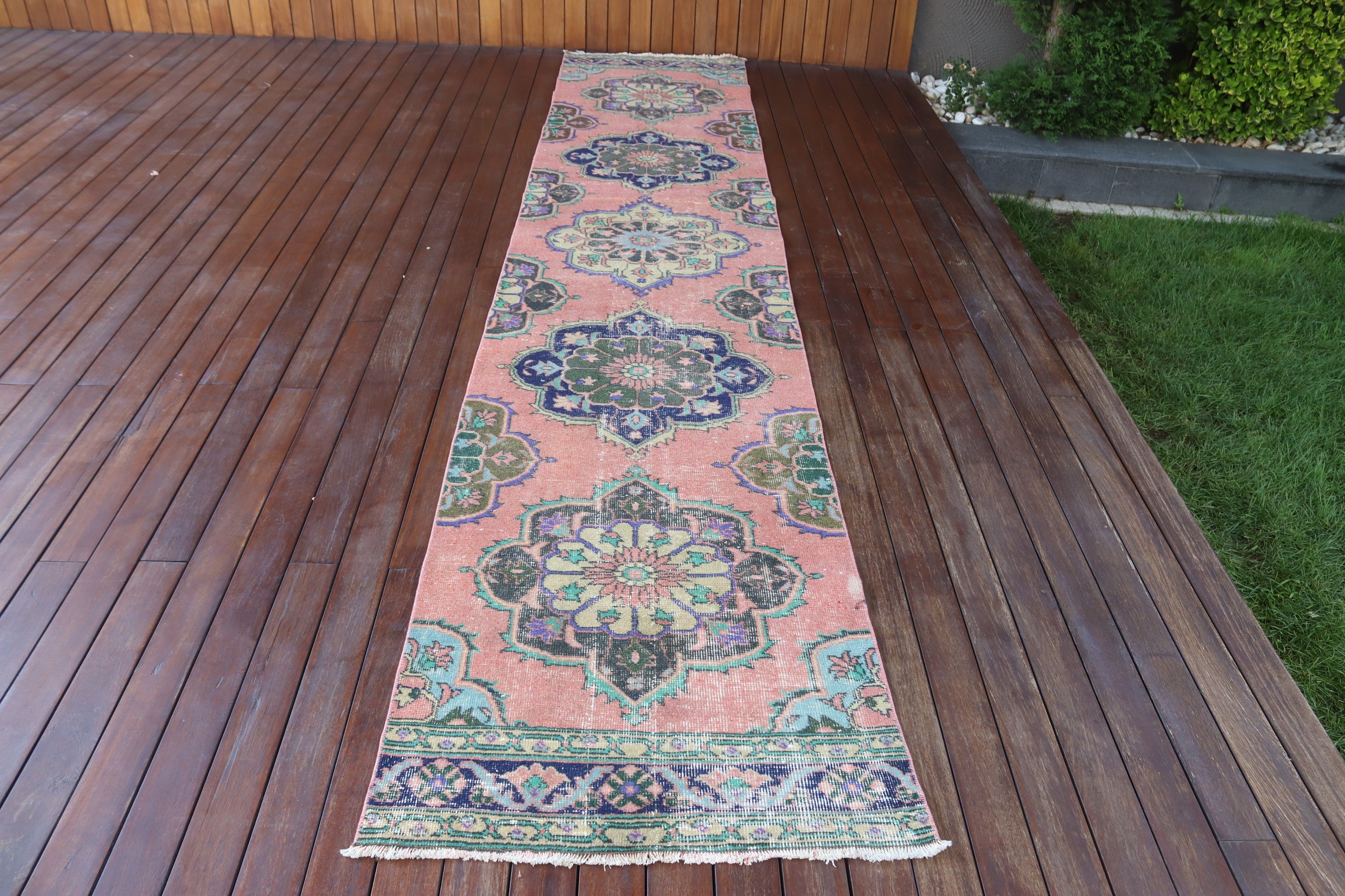 2.6x12.8 ft Runner Halı, Koridor Halısı, Oushak Halısı, Kırmızı Nötr Halı, Mutfak Halıları, Koridor Halıları, Vintage Halılar, Koridor Halısı, Türk Halıları