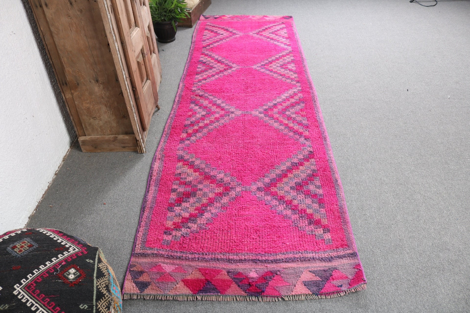 Pembe Lüks Halı, Vintage Yolluk Halıları, 3.1x9.7 ft Yolluk Halıları, Organik Halı, Türk Halıları, Ev Dekorasyonu Halıları, Vintage Halı, Antika Halılar