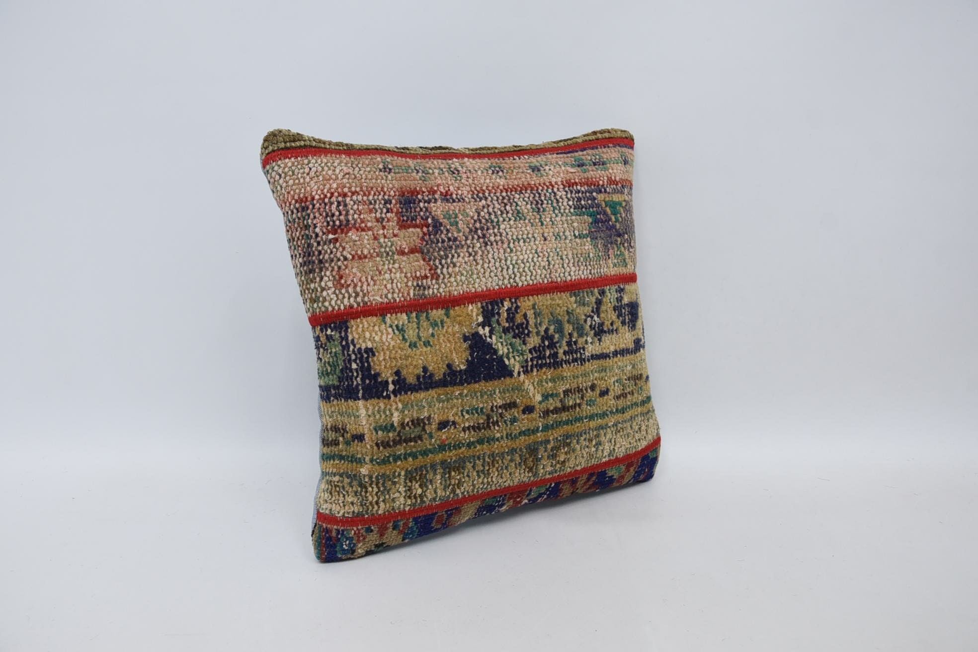 Boho Pillow, 16"x16" Yellow Pillow Case, Throw Kilim Pillow, Handmade Kilim Cushion, Nautical Throw Cushion Cover