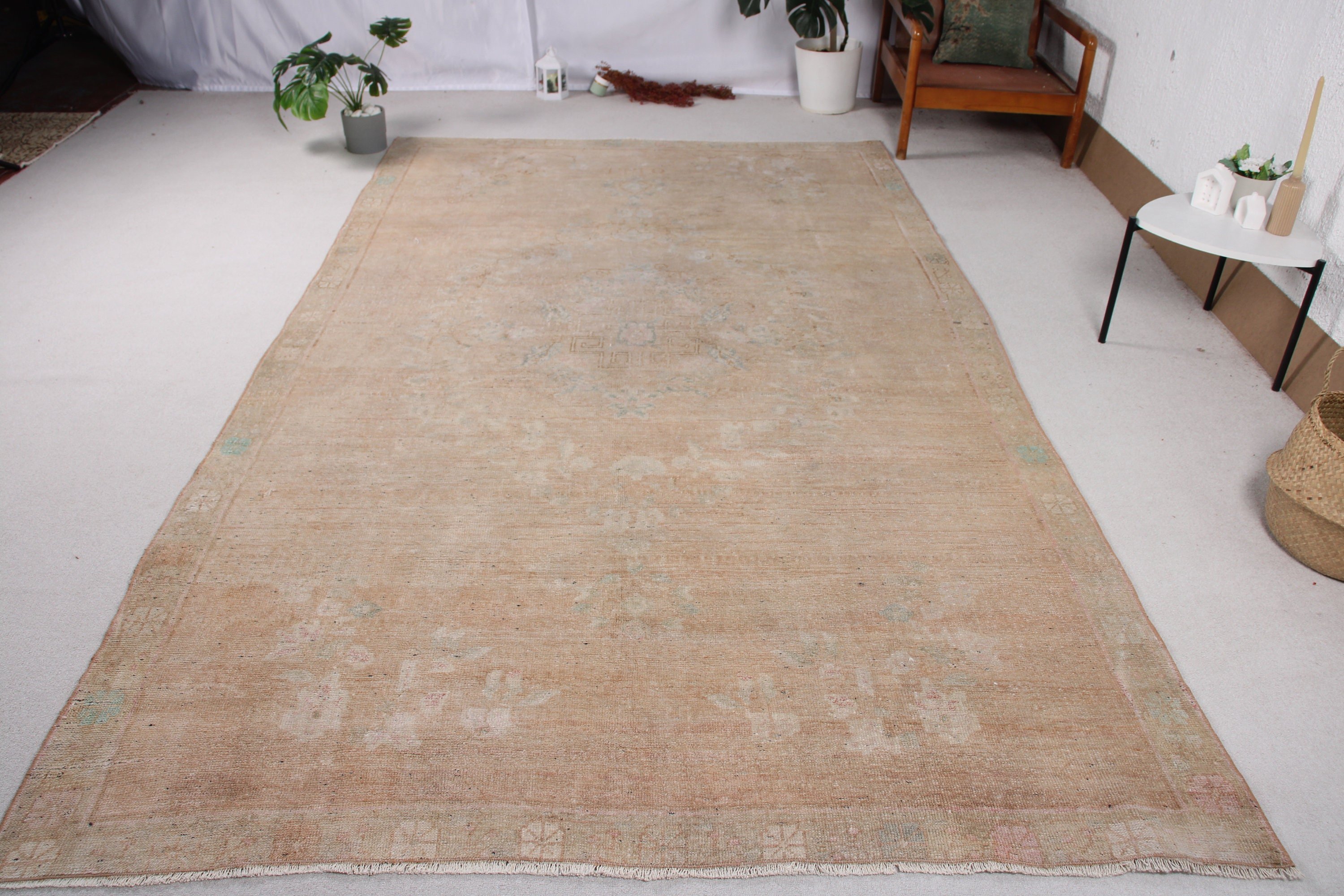 Türk Halısı, Oturma Odası Halıları, Düz Dokuma Halılar, Büyük Boho Halılar, Kahverengi Oryantal Halı, Vintage Halı, Nötr Halı, 6,2x10,5 ft Büyük Halılar