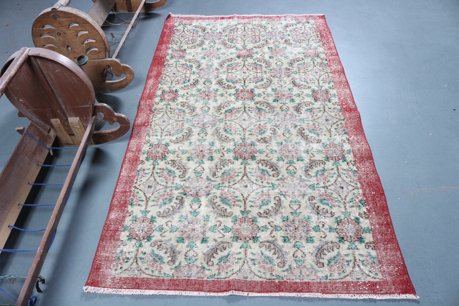 Yemek Odası Halısı, Vintage Halı, Yün Halılar, Yatak Odası Halısı, Türk Halıları, Mutfak Halıları, Mutfak Halıları, 3.8x6.5 ft Alan Halısı, Kırmızı Mutfak Halıları