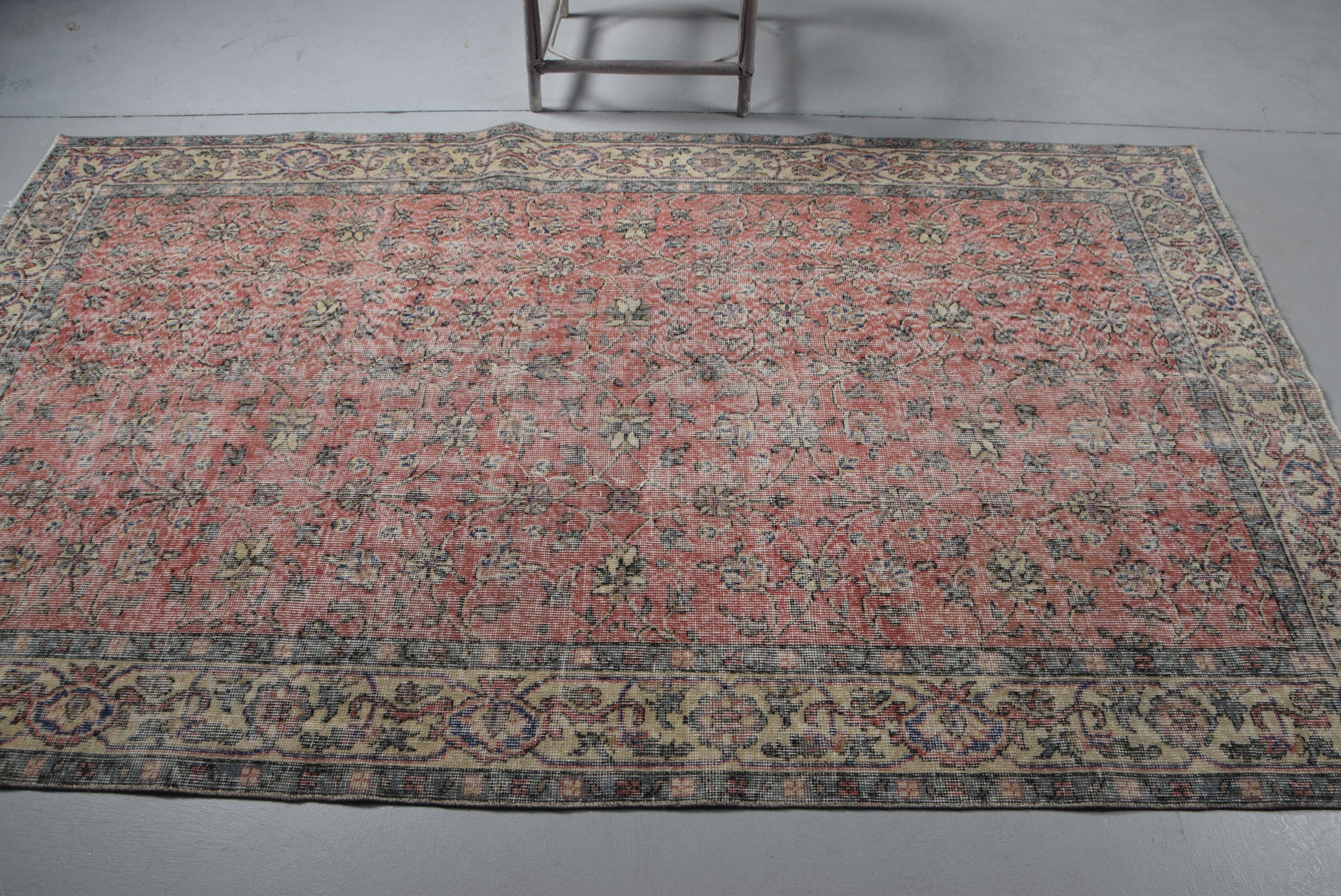 Salon Halıları, Yün Halı, Pembe Oushak Halıları, Vintage Halılar, Türk Halısı, 5.1x8.4 ft Büyük Halı, Organik Halı, Yemek Odası Halısı