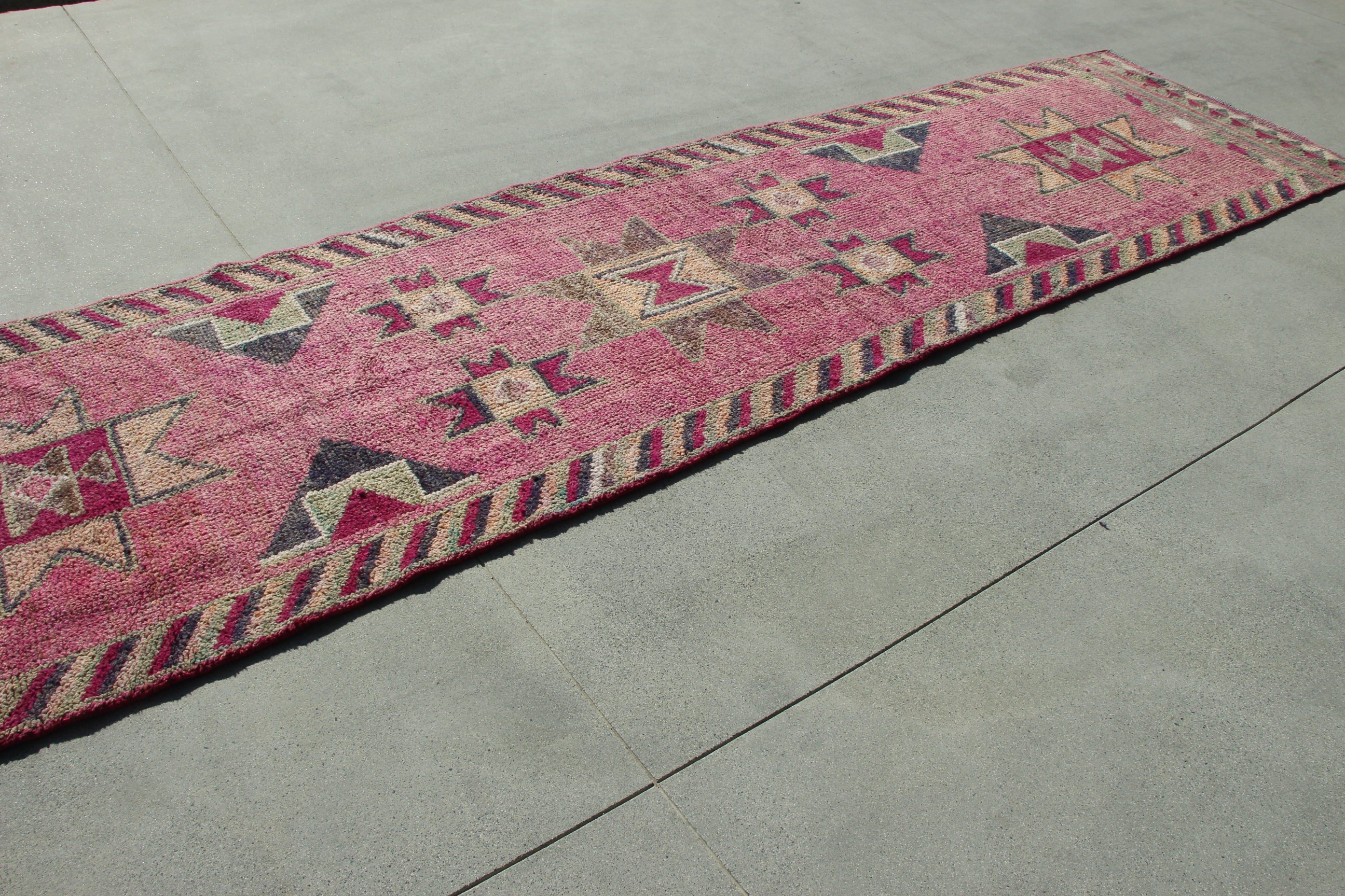 Turkish Rugs, Corridor Rugs, Vintage Rug, Boho Rug, Aztec Rug, Pink Luxury Rugs, Rugs for Corridor, 3x11.9 ft Runner Rugs