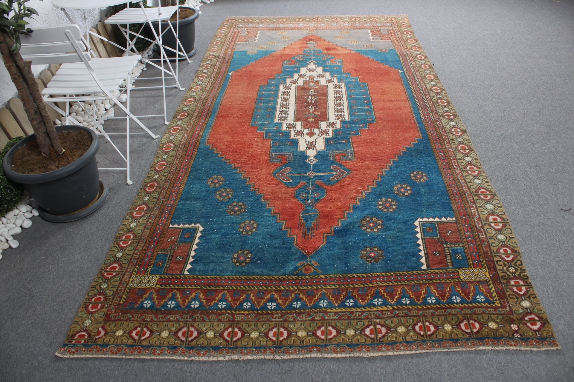 Salon Halısı, Mavi Yatak Odası Halıları, Yün Halı, Antika Halı, Türk Halısı, Oturma Odası Halısı, Estetik Halı, Vintage Halı, 5.4x10.8 ft Büyük Halı