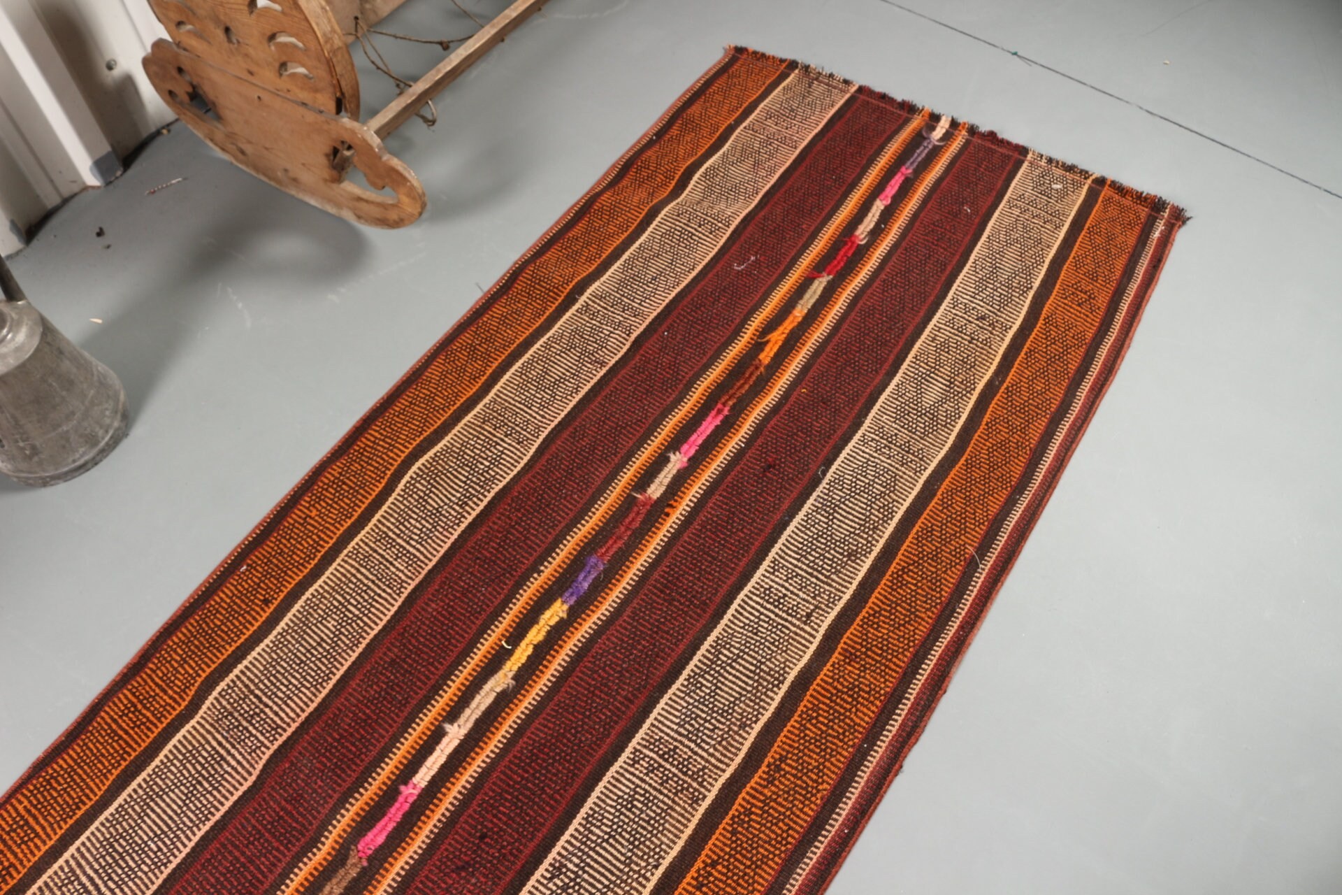 2.7x9 ft Runner Rug, Turkish Rug, Corridor Rug, Home Decor Rug, Vintage Rugs, Oushak Rug, Organic Rug, Hallway Rug, Red Bedroom Rug, Kilim