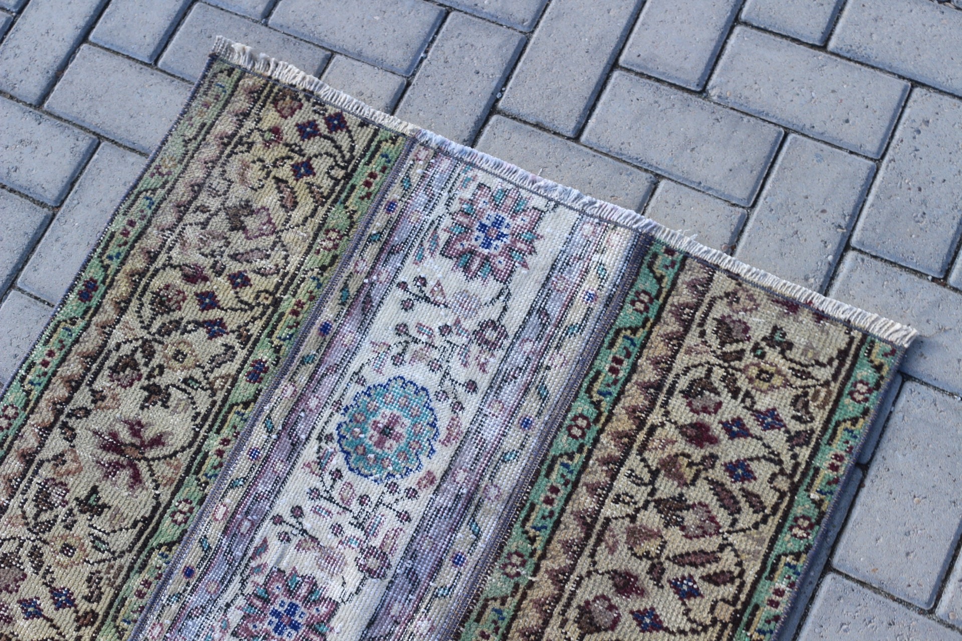 Kitchen Rug, Vintage Rug, 2.7x2.8 ft Small Rug, Green Moroccan Rugs, Oriental Rug, Rugs for Wall Hanging, Turkish Rug, Bathroom Rug