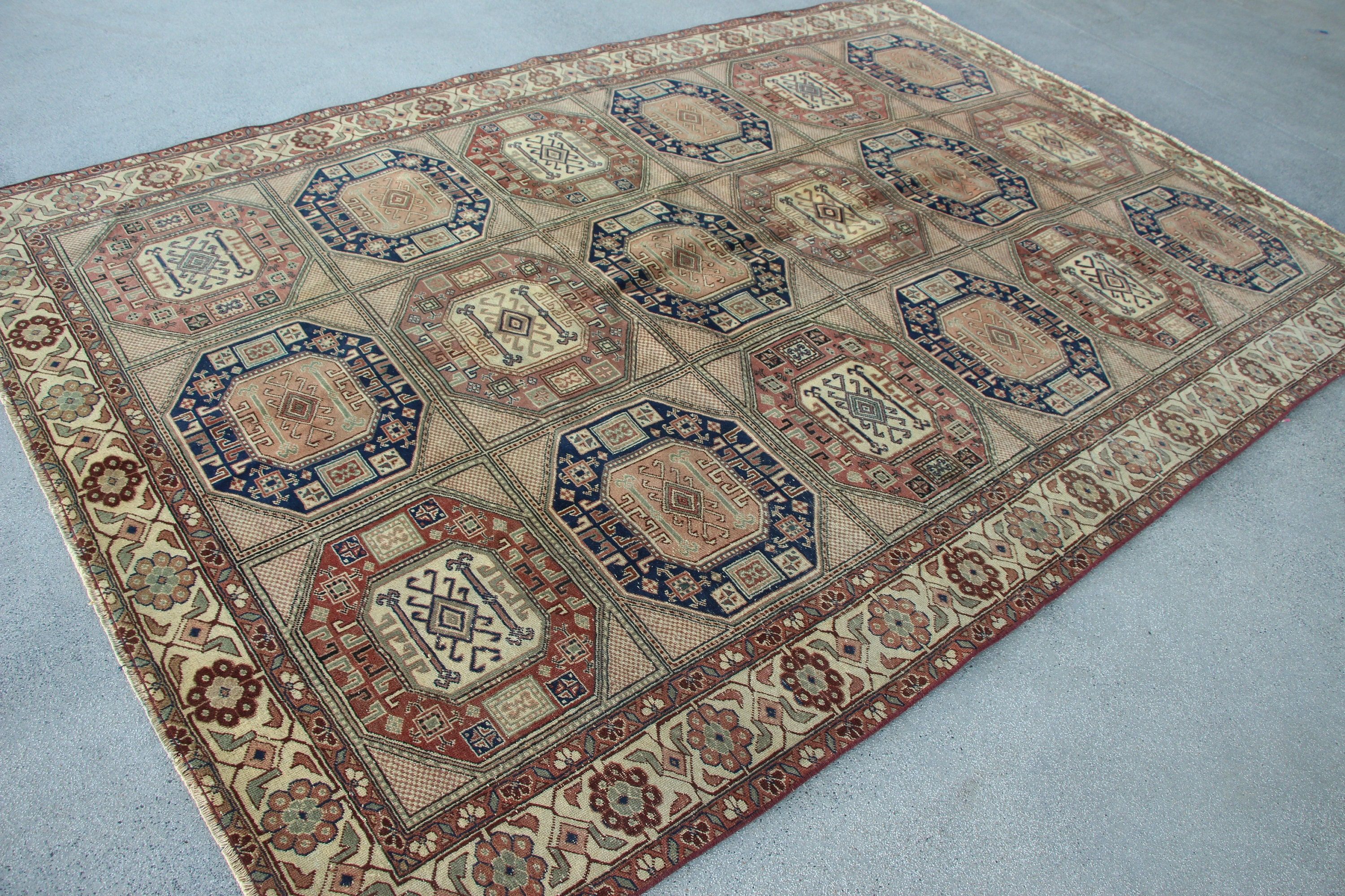 Living Room Rug, Beige Antique Rug, Kitchen Rug, Salon Rug, Oushak Rug, Old Rug, Floor Rug, Vintage Rug, 6.4x9.6 ft Large Rug, Turkish Rugs