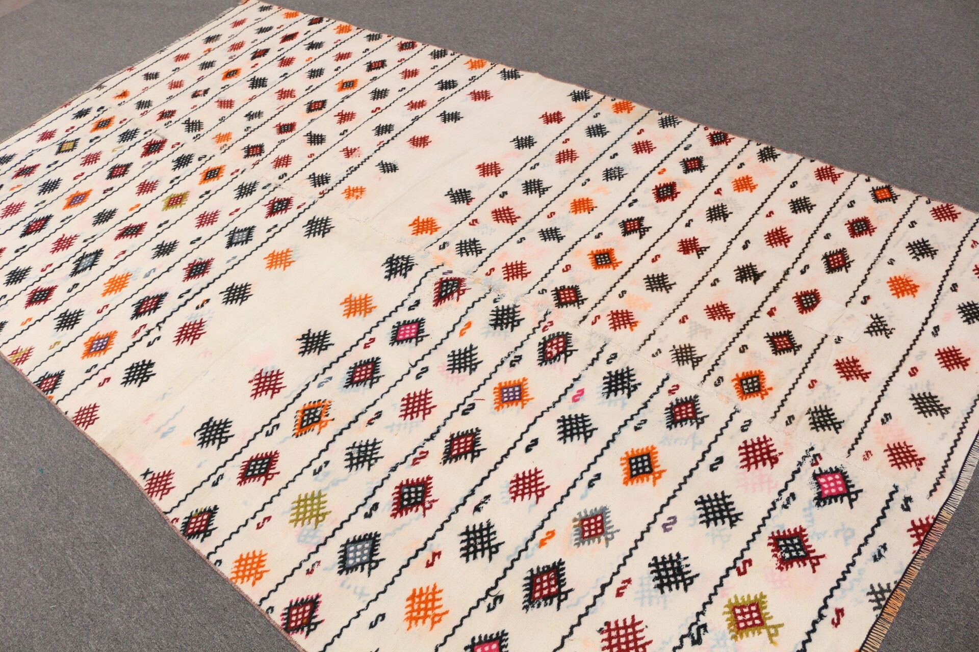 Anadolu Halısı, Türk Halısı, Beyaz Şark Halısı, Oryantal Halısı, Oturma Odası Halıları, Salon Halısı, Kilim, 5.4x9.5 ft Büyük Halı, Vintage Halı