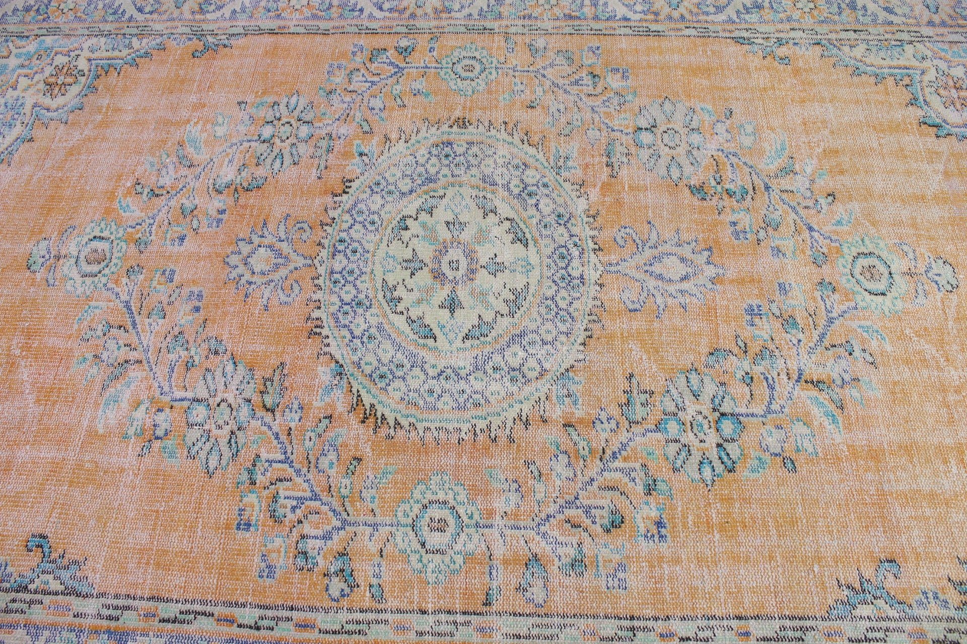 Vintage Halılar, Salon Halısı, Ev Dekor Halısı, Yatak Odası Halıları, Türk Halısı, Antika Halı, 5.4x8.9 ft Büyük Halı, Turuncu Yün Halı, Yatak Odası Halısı