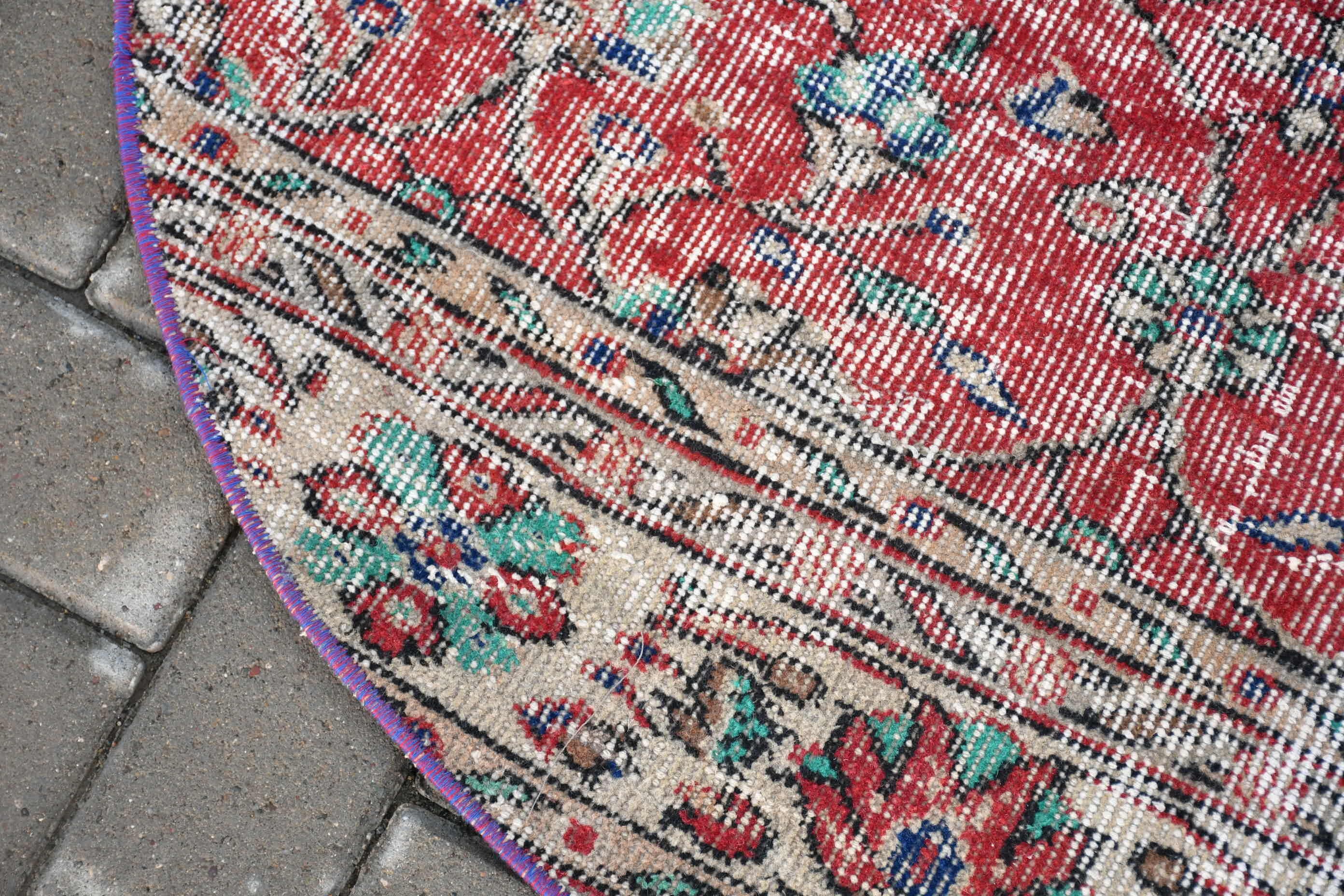 Red Wool Rugs, Bedroom Rugs, 3.2x3.2 ft Small Rugs, Vintage Rugs, Oriental Rug, Rugs for Kitchen, Nursery Rugs, Antique Rug, Turkish Rug