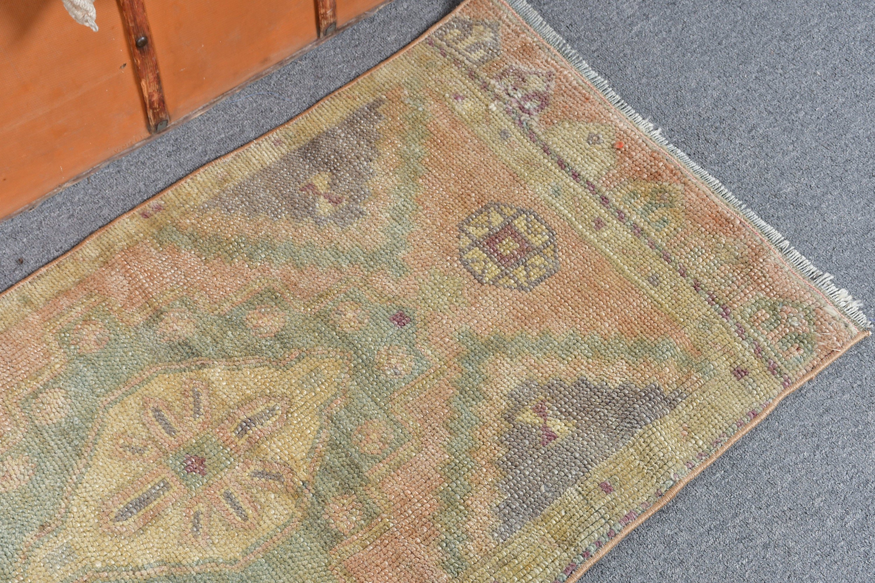 Natural Rug, Turkish Rugs, Vintage Rug, Moroccan Rug, Wall Hanging Rug, 1.7x3.7 ft Small Rug, Green Cool Rug, Kitchen Rug, Oushak Rugs