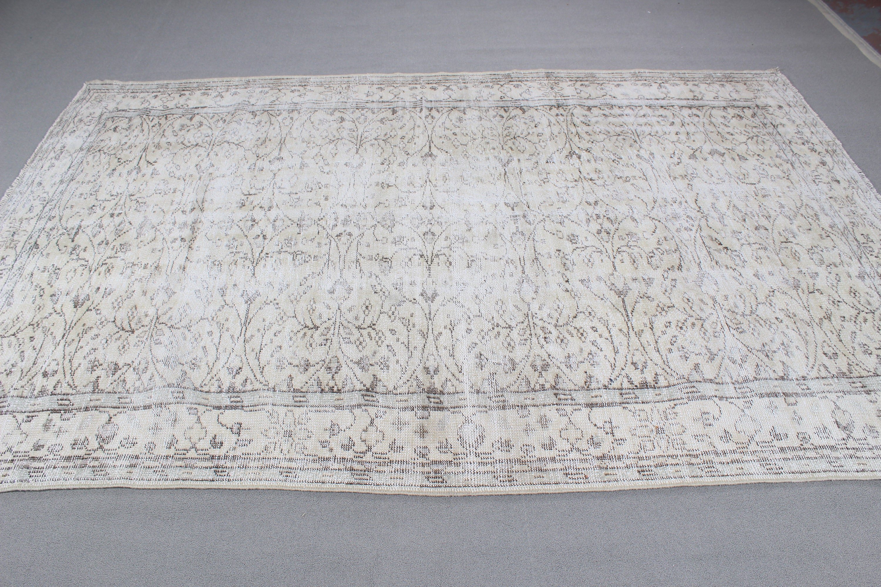 Vintage Halı, Bildiri Halısı, Yatak Odası Halısı, Bej Nötr Halı, 5.8x8.8 ft Büyük Halı, Türk Halıları, Büyük Vintage Halı, Etnik Halı