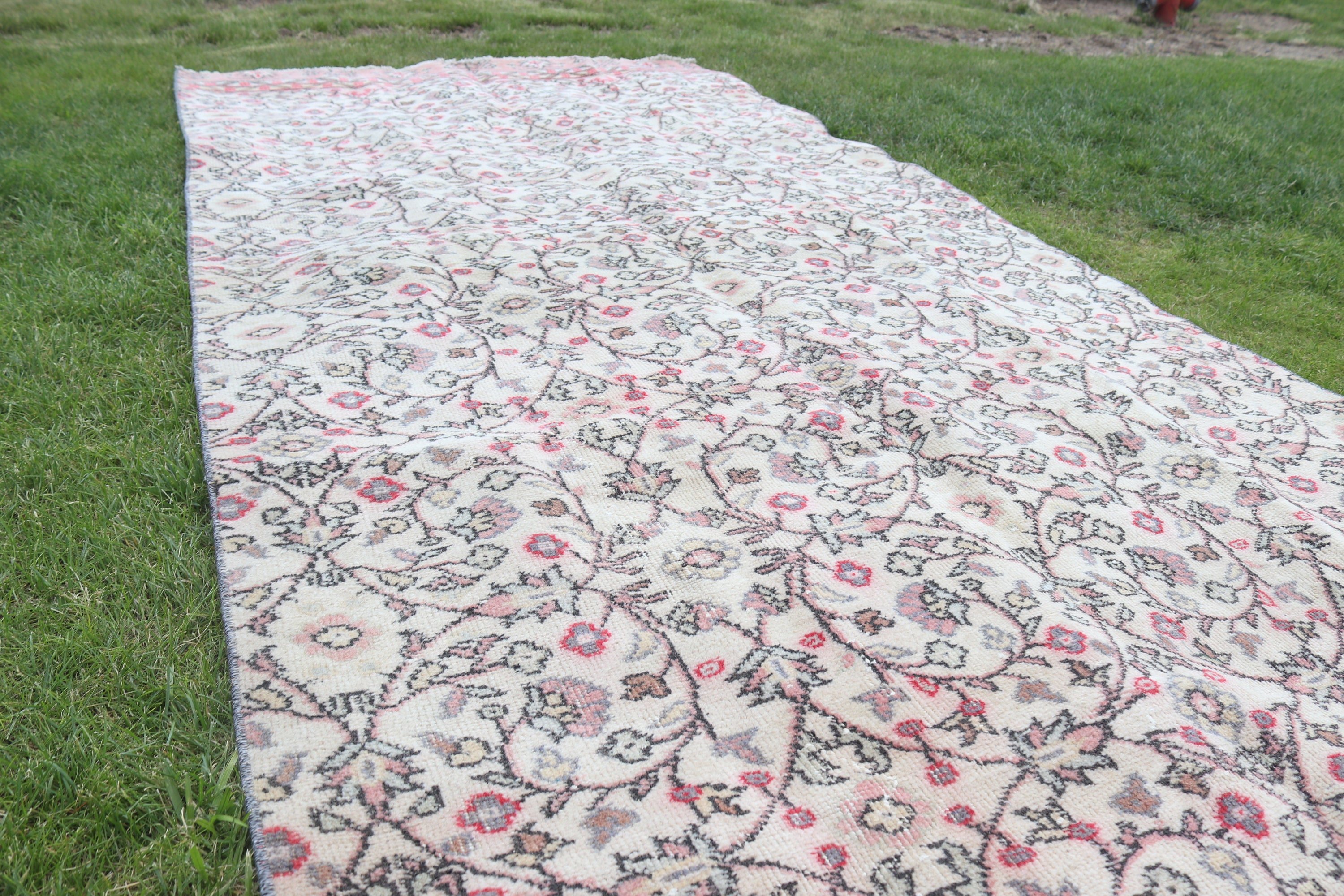 Bej El Dokuma Halılar, Türk Halıları, Havalı Halılar, Vintage Halı, Fas Halıları, 4.6x9.6 ft Büyük Halı, Oturma Odası Halıları, Yemek Odası Halıları