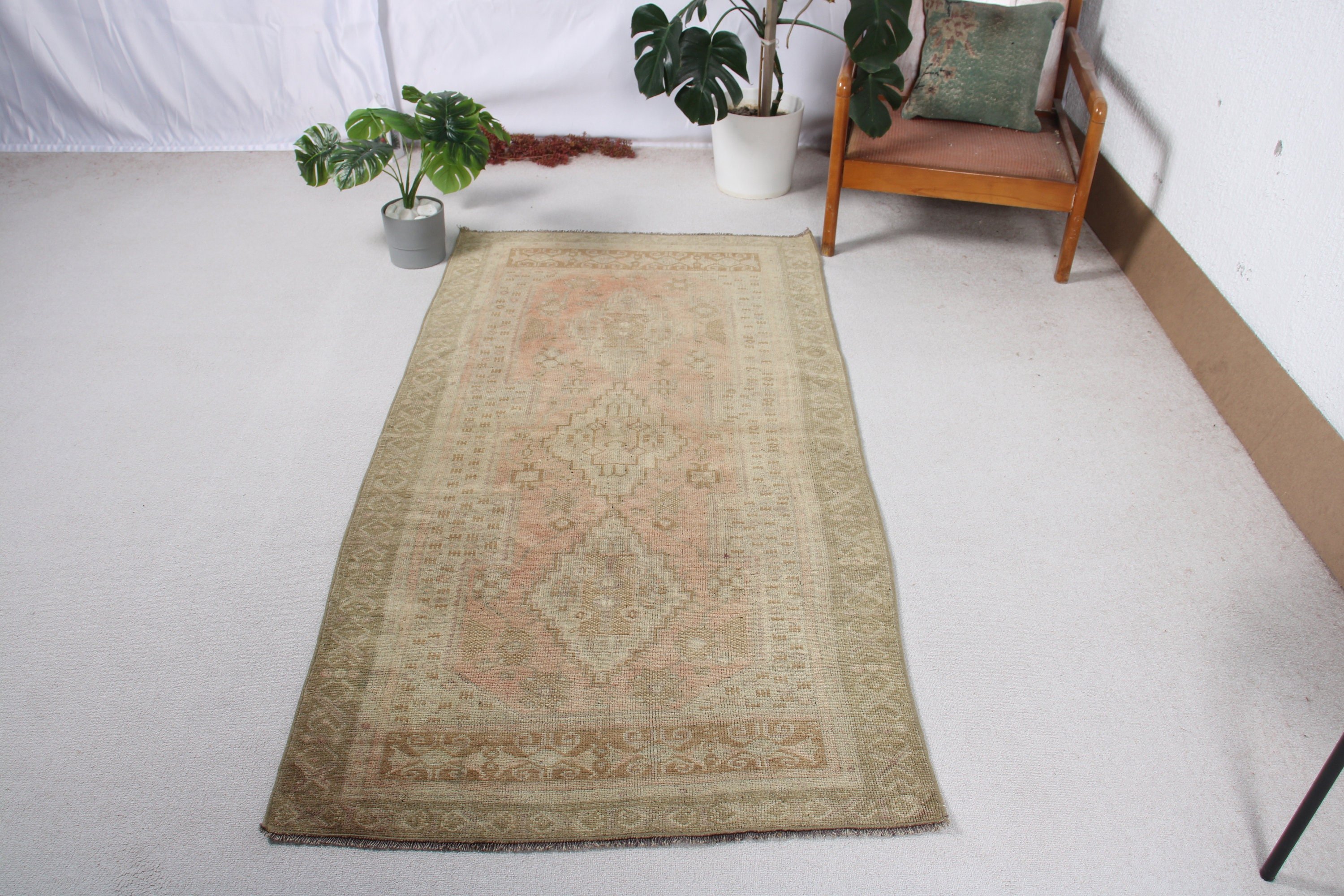 Giriş Halıları, Modern Halılar, Yeşil İfade Halısı, 3,2x6,3 ft Vurgulu Halı, Düz Dokuma Halılar, Vintage Vurgulu Halılar, Vintage Halı, Türk Halıları