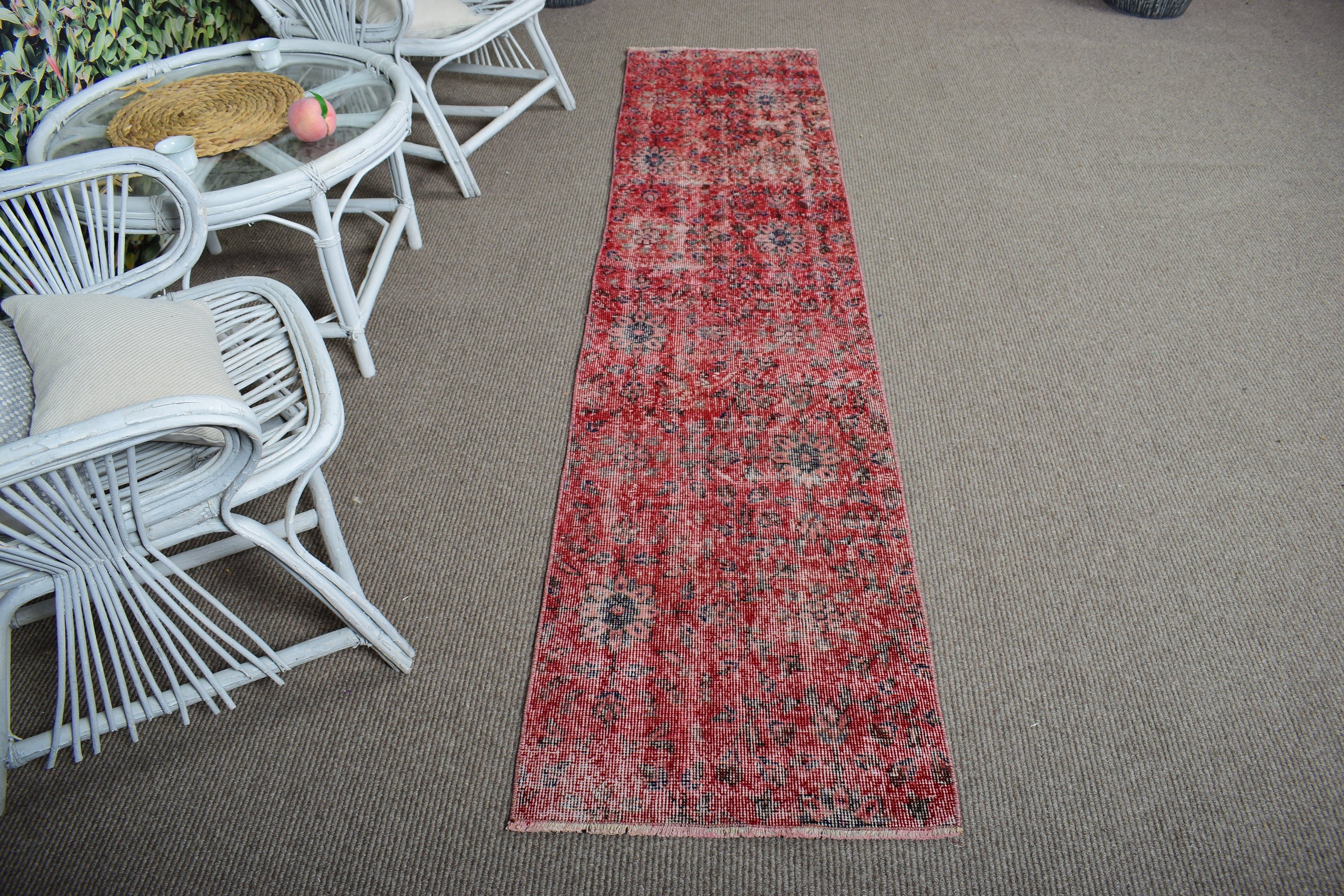 Long Runner Rug, Kitchen Rugs, Turkish Rugs, Luxury Rug, Vintage Rug, Artistic Rugs, Stair Rugs, 1.9x8.4 ft Runner Rugs, Red Neutral Rugs