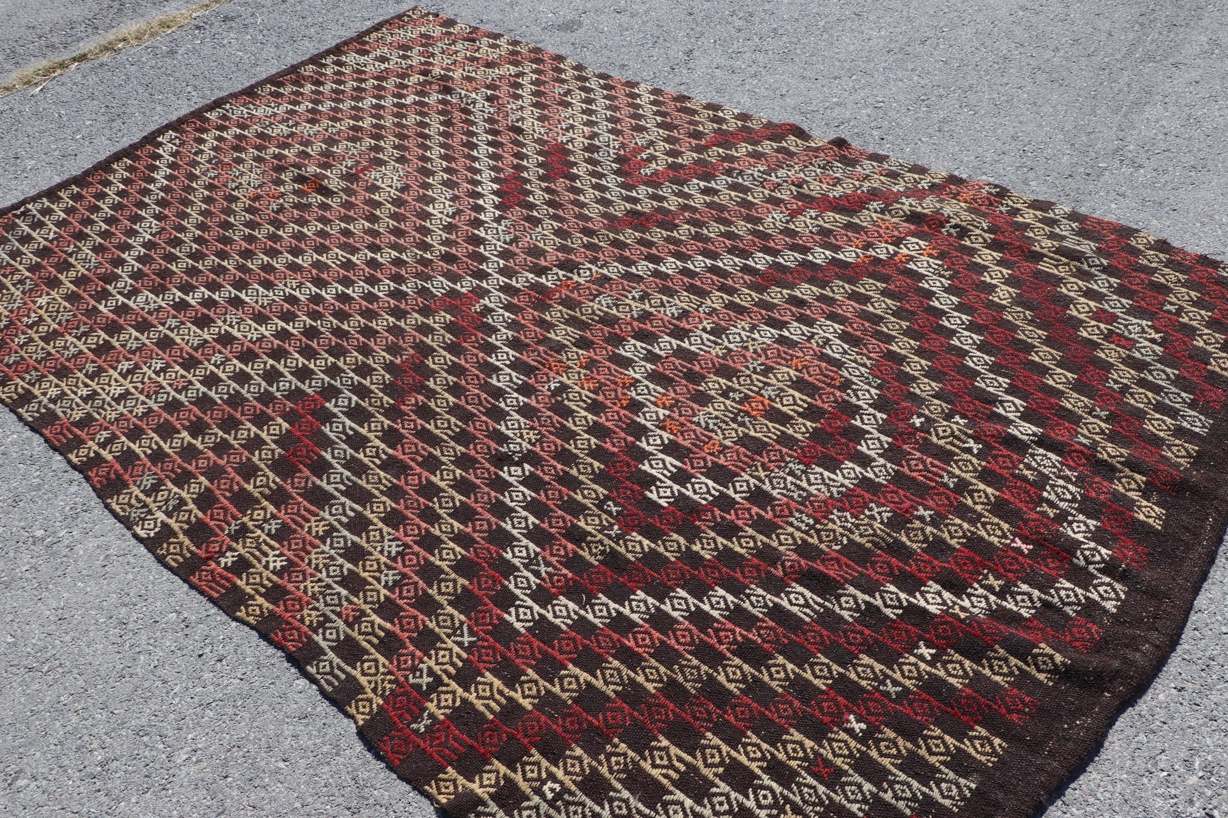 Türk Halıları, Kilim, 5.8x8.9 ft Büyük Halı, Kahverengi Oushak Halı, Salon Halıları, Yatak Odası Halıları, Vintage Halılar, Oturma Odası Halıları