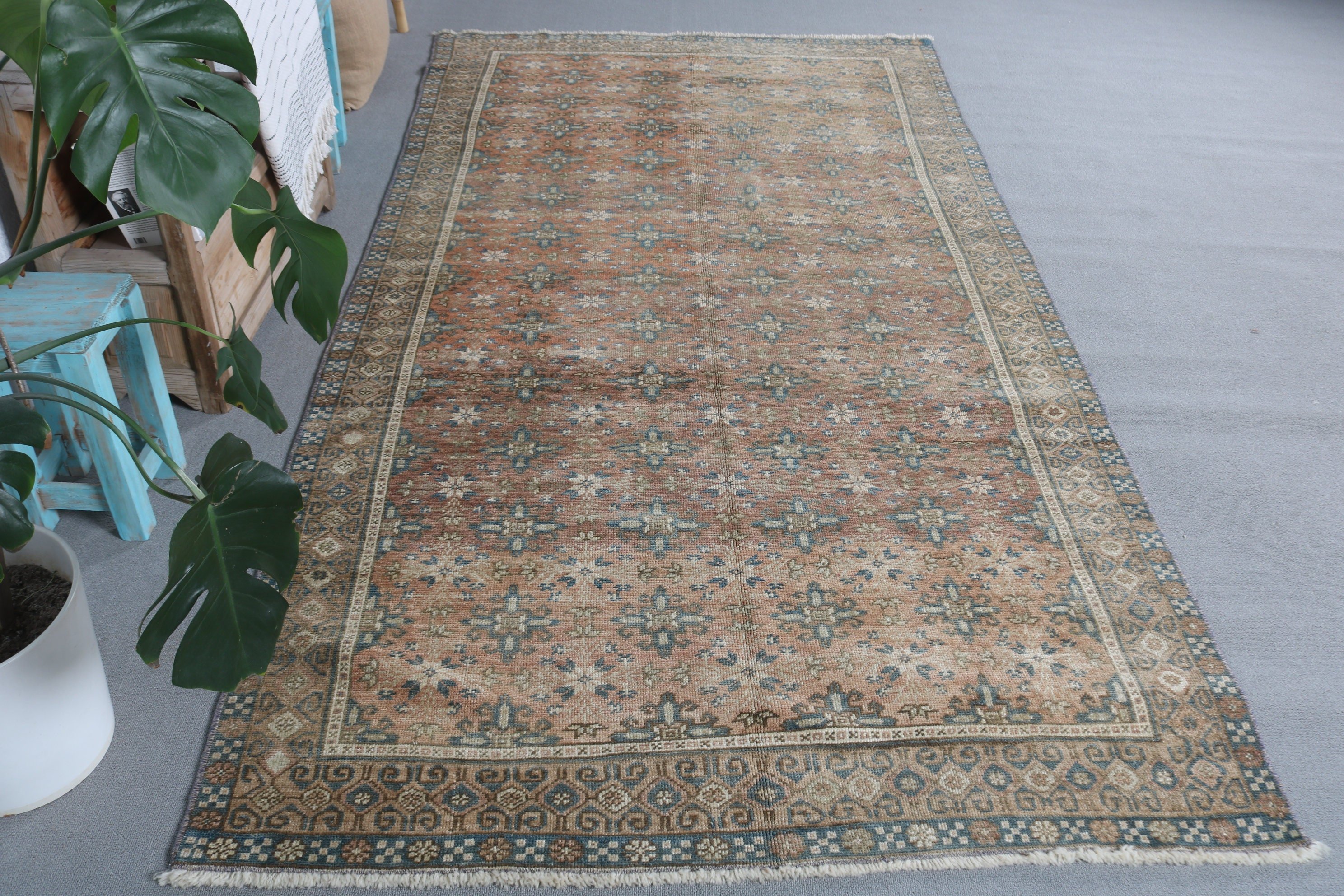 Otantik Halılar, Mutfak Halısı, 4,7x9,3 ft Büyük Halı, Vintage Halı, Yemek Odası Halısı, Salon Halıları, Türk Halısı, Mavi Yer Halıları, Yatak Odası Halısı