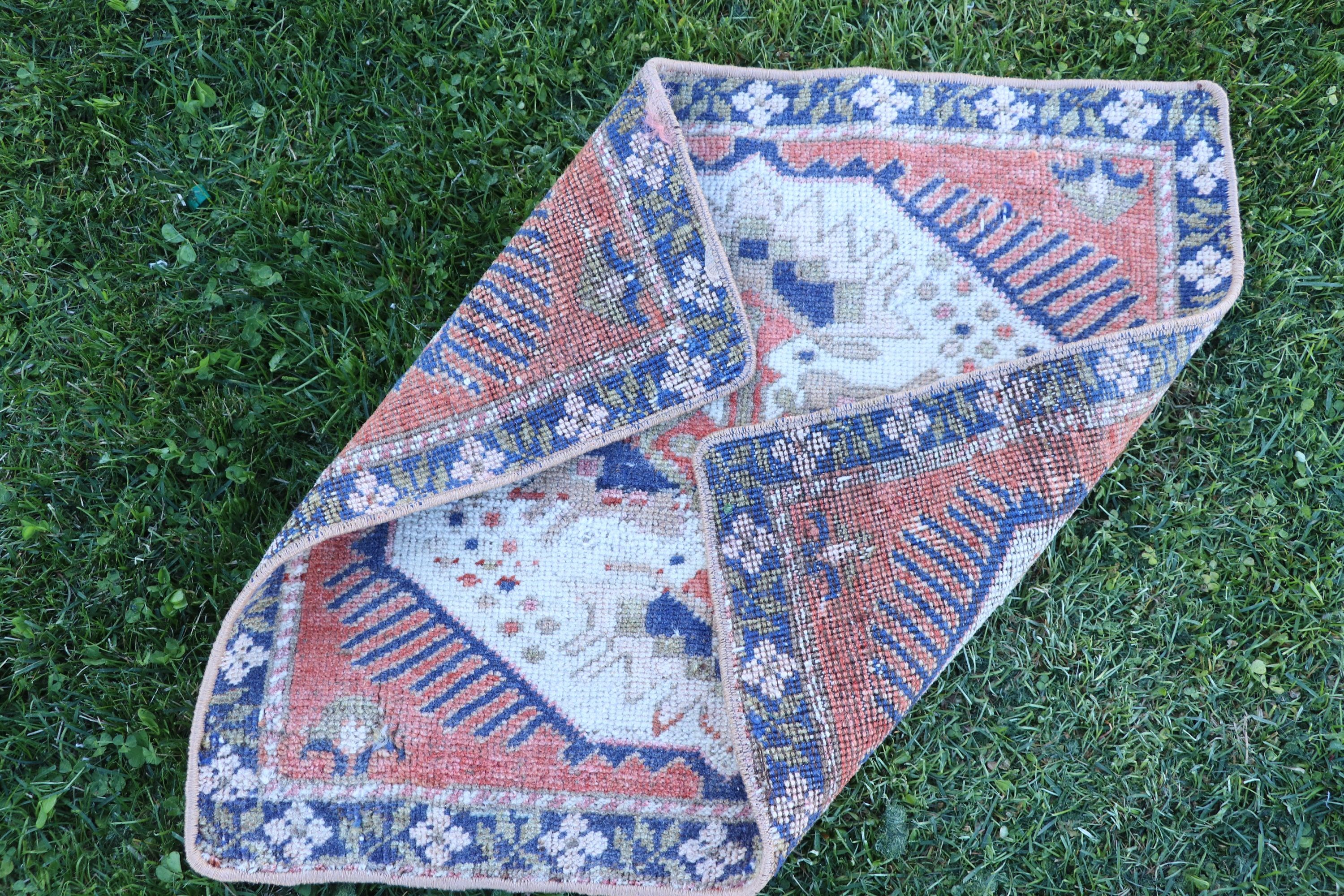 Turkish Rug, Orange Statement Rugs, Neutral Rugs, 1.5x1.8 ft Small Rugs, Vintage Rugs, Office Rug, Small Boho Rugs, Bath Rug