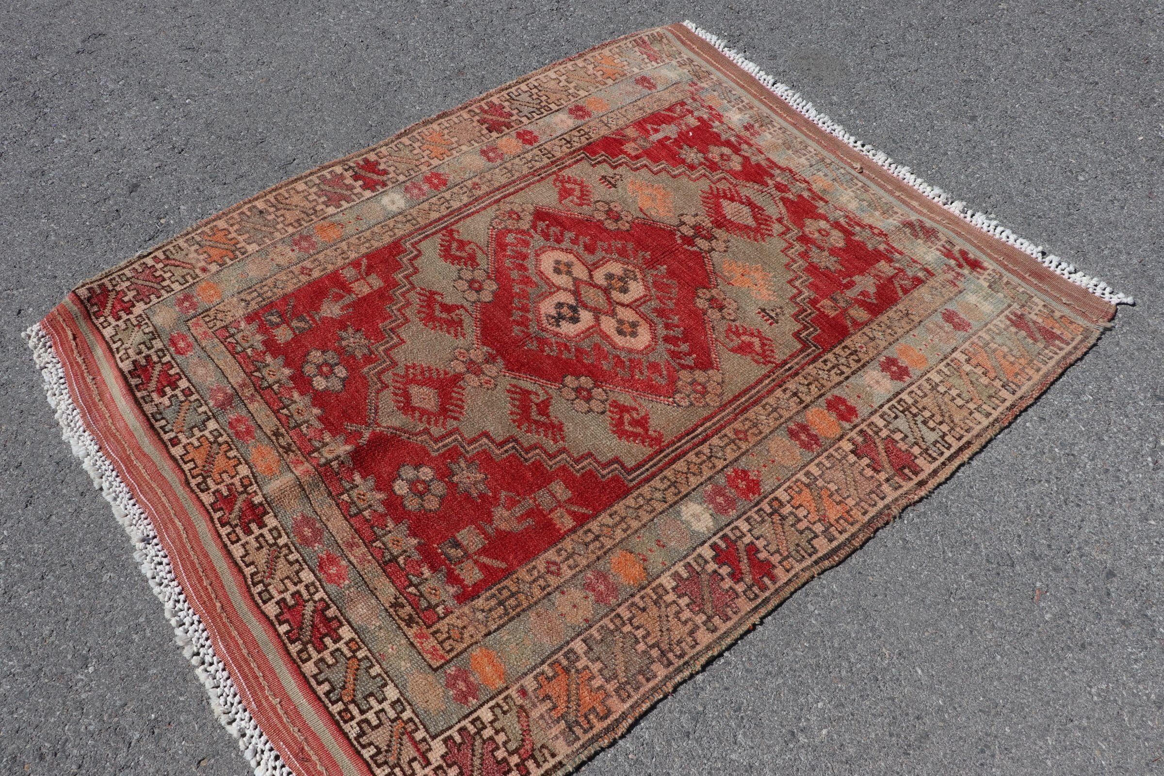 Bedroom Rugs, Red  4.2x5 ft Accent Rug, Vintage Rug, Oriental Rug, Anatolian Rug, Designer Rug, Turkish Rugs, Kitchen Rug