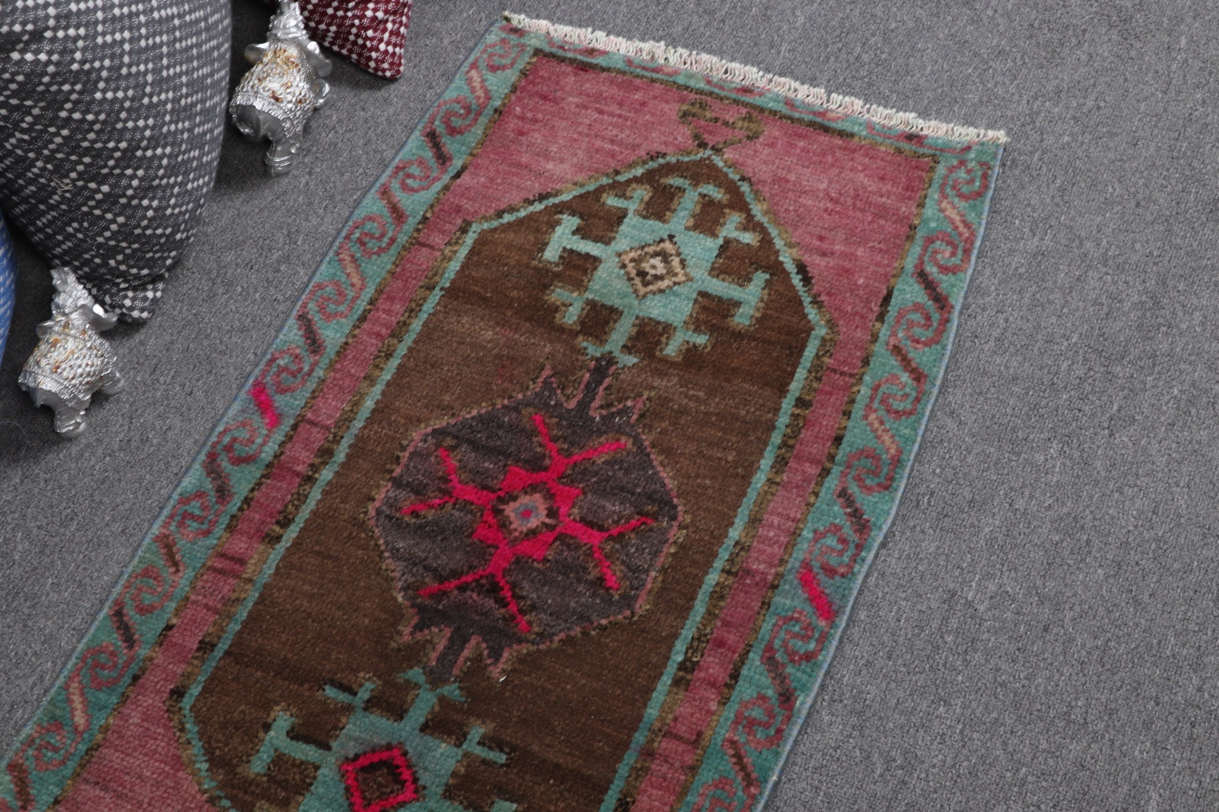Turkish Rug, 1.5x2.8 ft Small Rug, Bath Rug, Home Decor Rugs, Kitchen Rug, Vintage Rugs, Rugs for Kitchen, Brown Floor Rugs, Bedroom Rugs