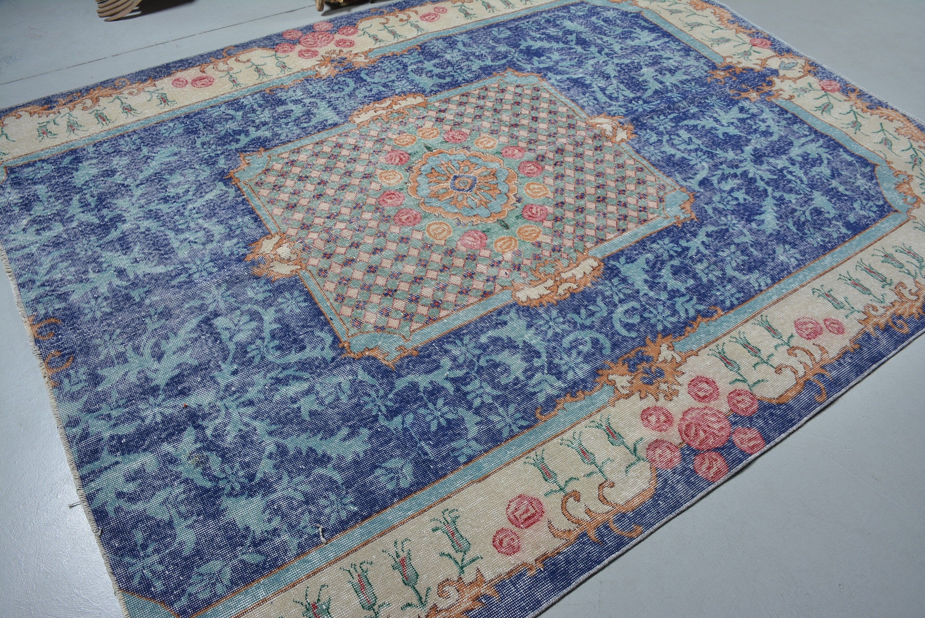 Living Room Rug, Turkish Rugs, Vintage Rug, Colorful Rug, 6.9x8.9 ft Large Rugs, Wool Rugs, Muted Rugs, Rugs for Salon, Dining Room Rug