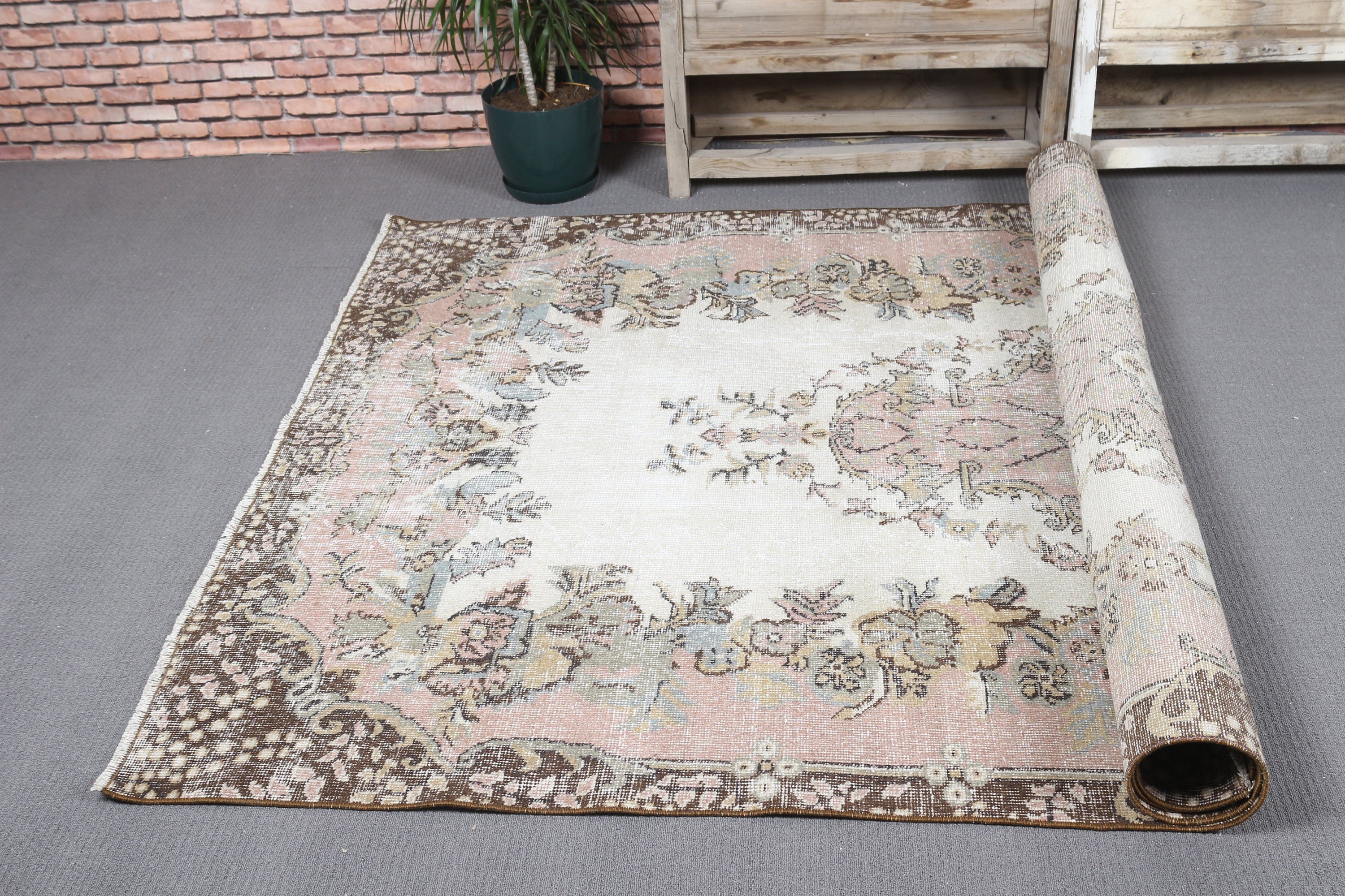 Türk Halısı, Yatak Odası Halısı, Yatak Odası Halıları, 5.5x8.3 ft Büyük Halılar, Oturma Odası Halıları, Bej Anadolu Halısı, Ev Dekor Halısı, Vintage Halı