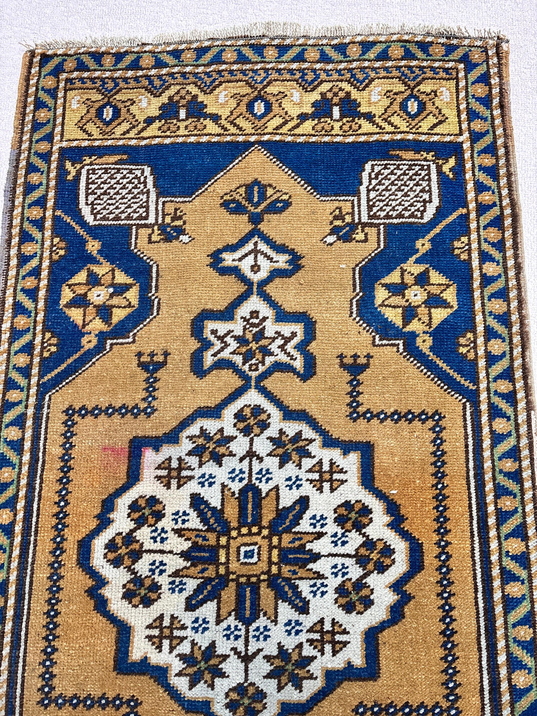 Küçük Boho Halı, Vintage Halılar, Giriş Halıları, Sarı Soğuk Halı, Yün Halılar, Mutfak Halısı, Türk Halıları, Banyo Halıları, 1,9x3,7 ft Küçük Halı